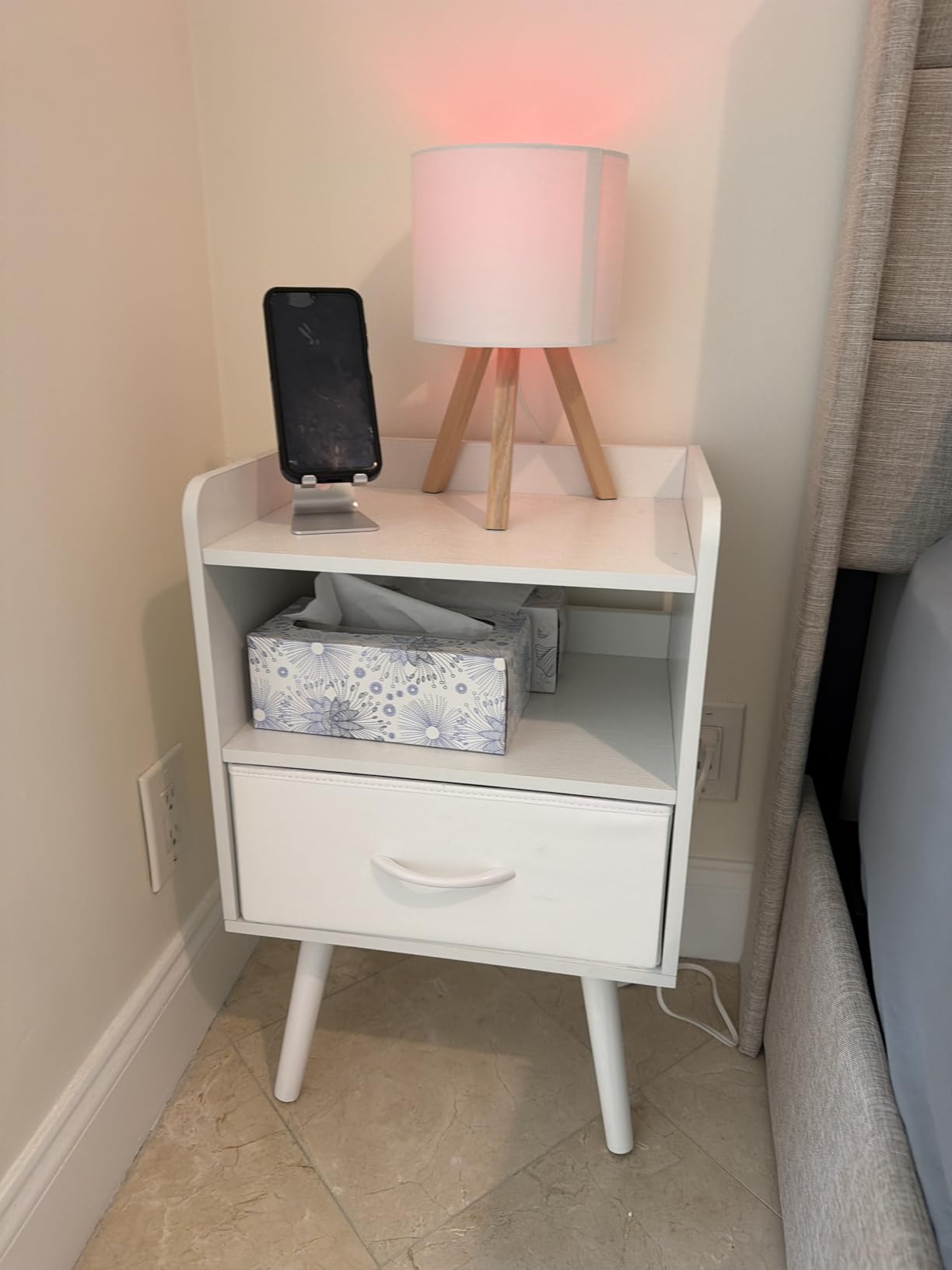 Yoobure Modern Nightstand with Drawer, Bedside Tables, Mid Century Nightstands with Open Storage Shelf, Wood Bedside Table, Small Night Stands for Bedrooms, 2-Tier Night Table customer photo 2