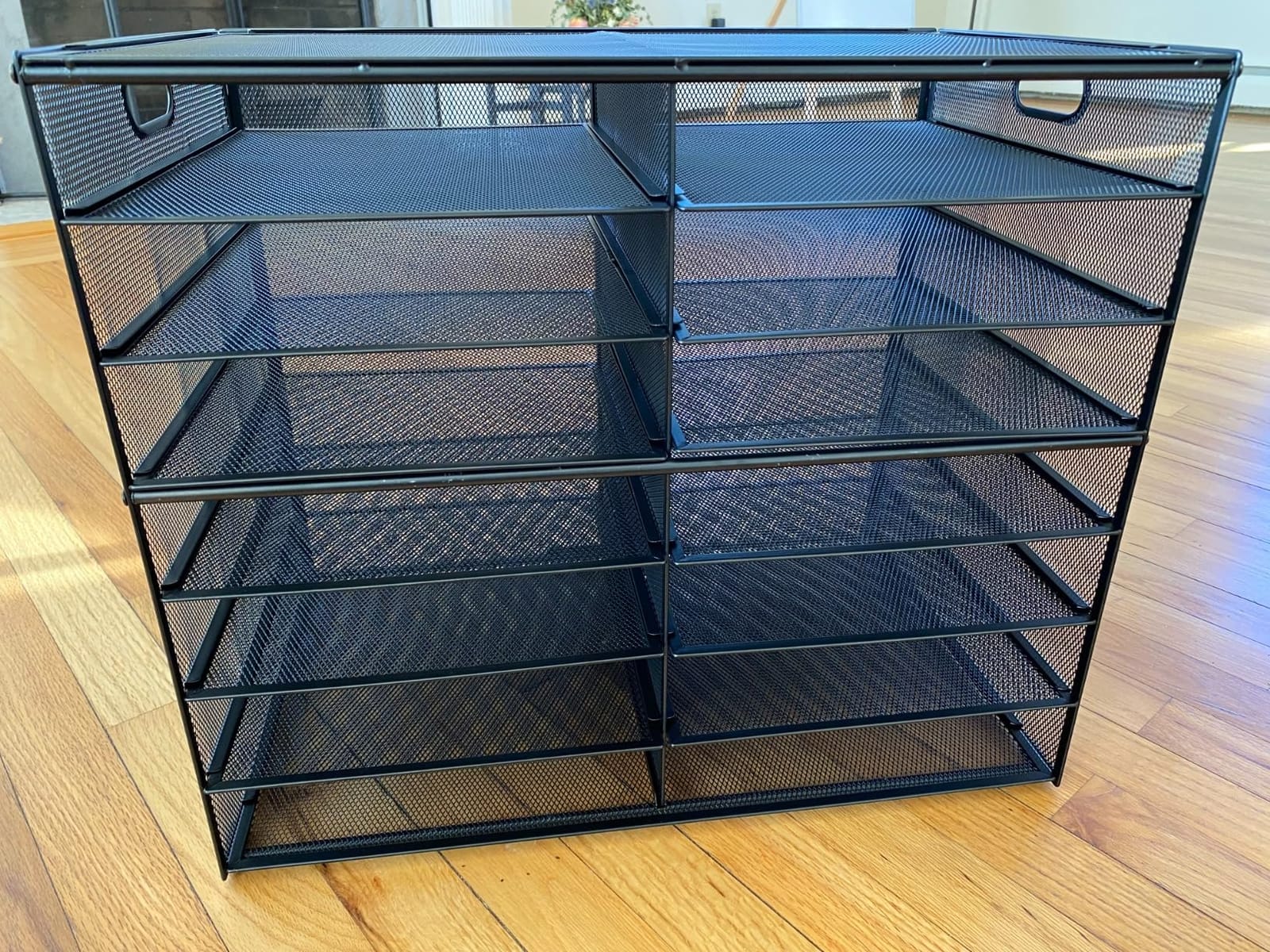 Lavatino 14 Compartments Paper Organizer for Desk, Mesh Literature Organizer, Mail File Sorter Tray with Handle, Desktop Mailbox for Office Classroom Home, Black customer photo 1