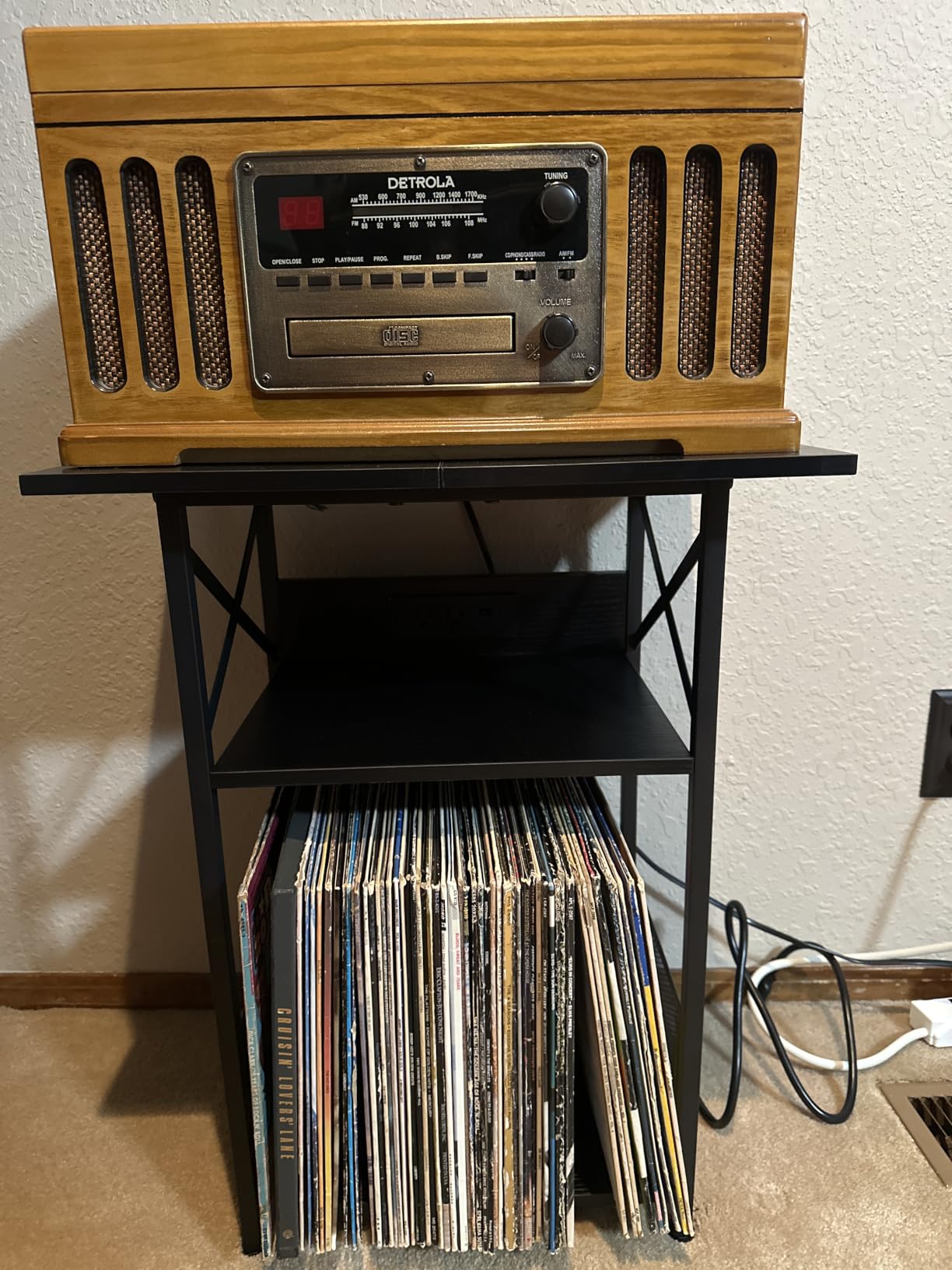 AMHANCIBLE Record Player Stand with Charging Station, Vinyl Record Storage | Turntable Stand with Type-C, Vinyl Record Player Table Holds 100 Albums, 3 Tier End Table Living Room, Rustic Brown customer photo 1