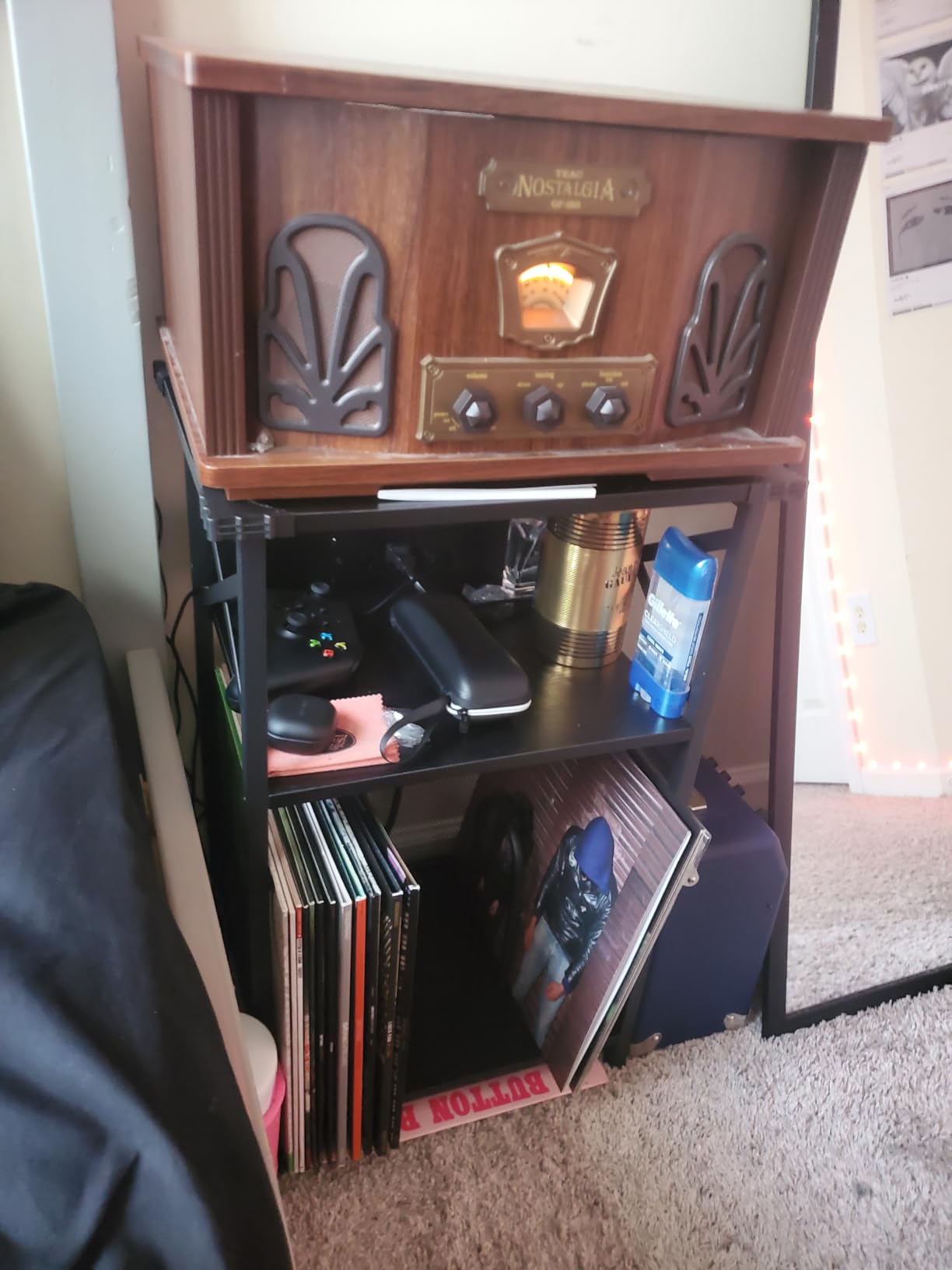 AMHANCIBLE Record Player Stand with Charging Station, Vinyl Record Storage | Turntable Stand with Type-C, Vinyl Record Player Table Holds 100 Albums, 3 Tier End Table Living Room, Rustic Brown customer photo 2