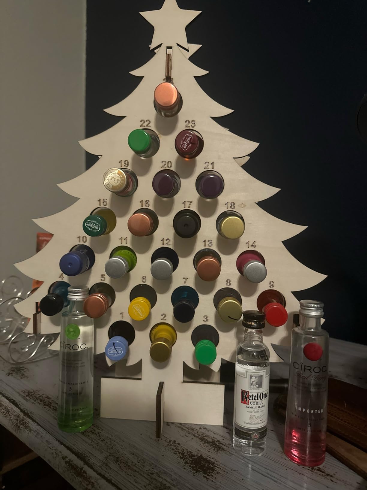 Christmas Countdown Wine Rack, Christmas Tree Wine Rack, Wooden Advent Calendar 24 Days Christmas Tree Wine Bottle Holder, Adult Christmas Tree Countdown Decorations(Tree-S) customer photo 1