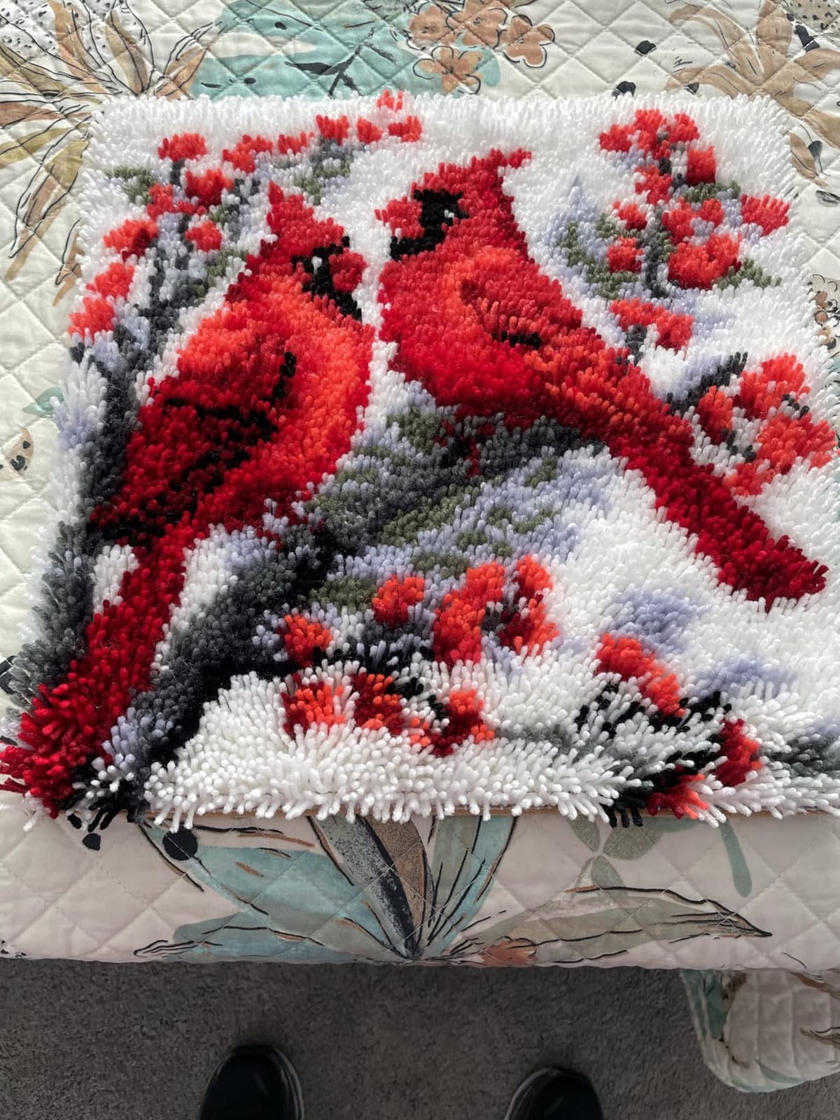 Christmas Red Bird Cardinal Latch Hook Pillow Kit for Adults Throw Pillow Cover with Printed Canvas Hook Crochet Yarn Needle Craft Easy Handmade Cushion for Home Sofa Decoration 43x43cm(5) customer photo 1