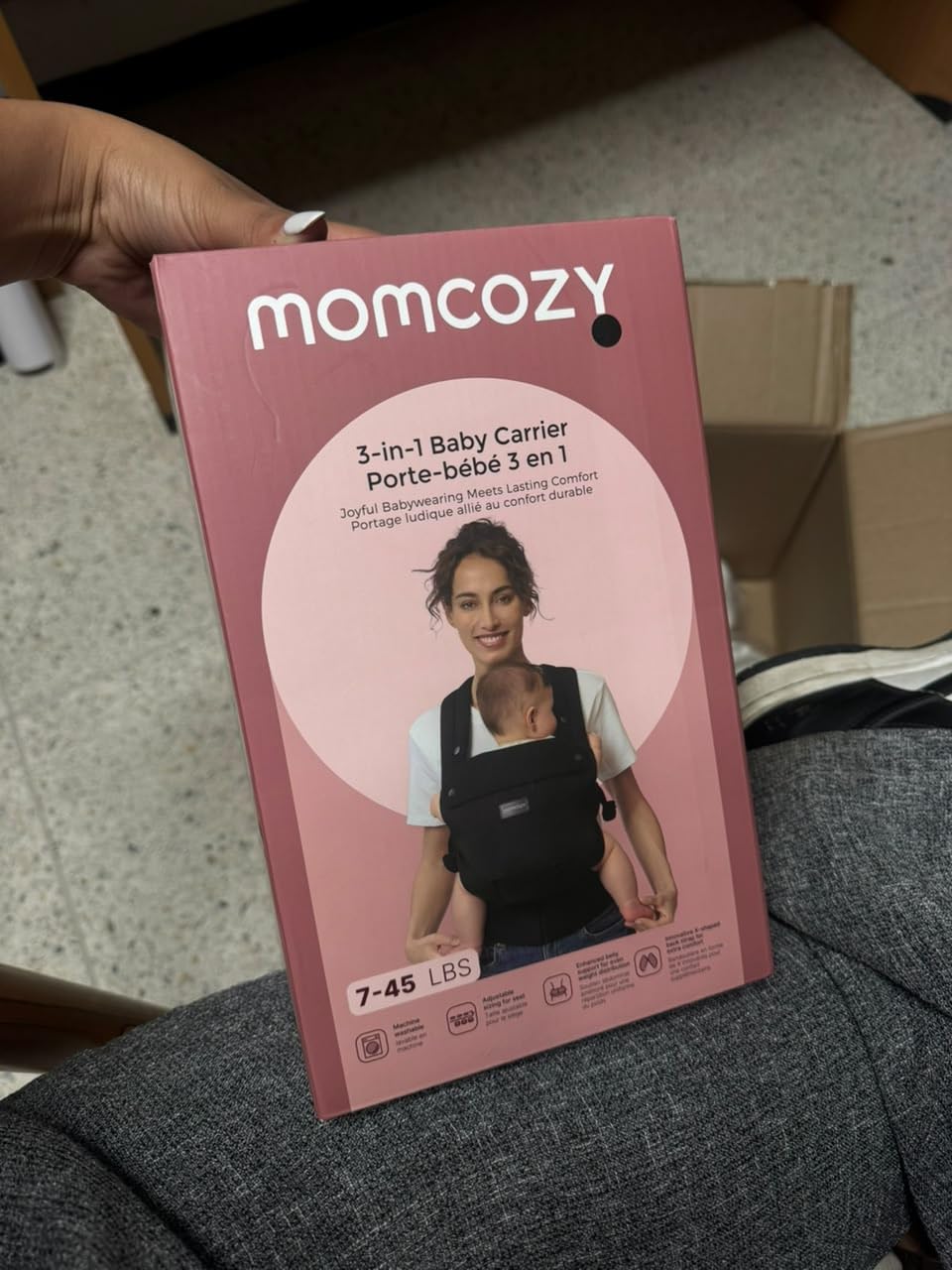 Momcozy PureHug Baby Carrier - Ergonomic, Cozy and Lightweight for 7-45 lbs | Easy to Put On, IHDI Hip-Healthy, 3D EVA Lumbar Support, X-Straps for Even Weight Distribution, 100% Cotton, Khaki customer photo 1