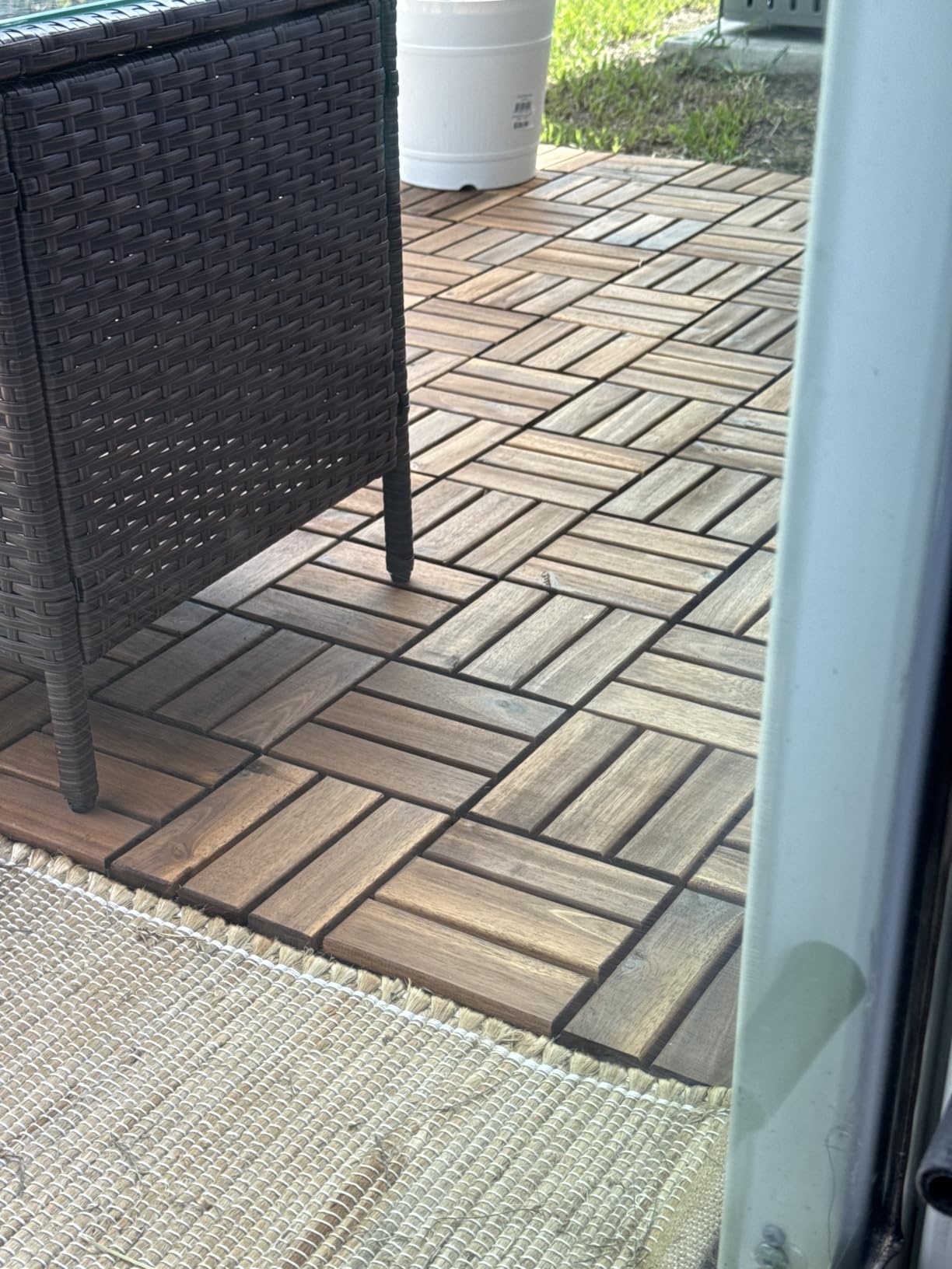 THYOI Premium Deck Tiles, 10 Pcs Patio Flooring - Brown - Crossed Pattern customer photo 2