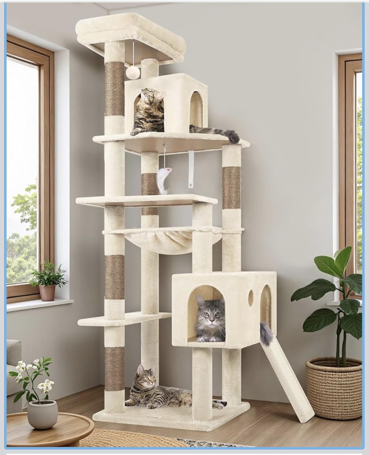 Globlazer Heavy Duty Cat Trees for Large Cats, Sturdy 72in Maine Coon Cat Tree for Large Cats 20 lbs+ Heavy Duty Cat Tower for Adult Biggest Cat with 6 Scratching Posts, Hammock, S72, Dark Gray customer photo 1
