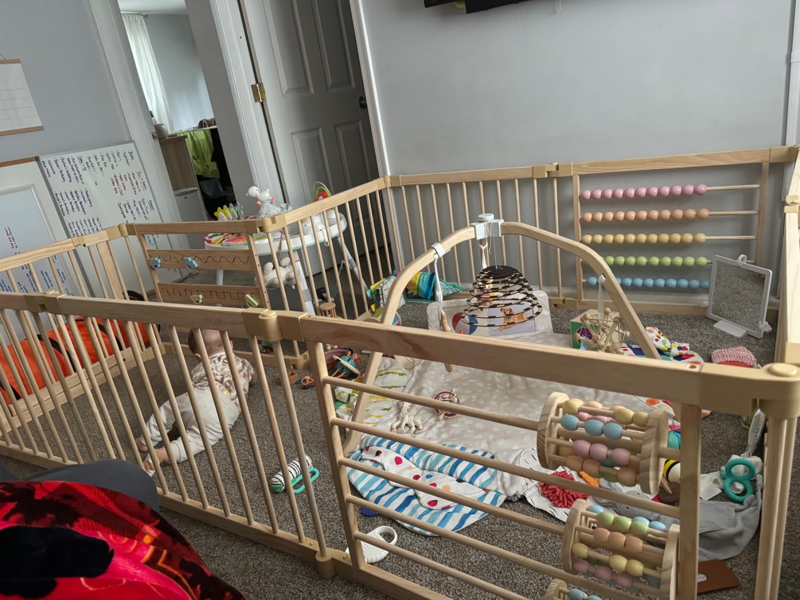 ZETY Natural Wood Baby Playpen, 10 Panel Foldable Play Yard, Door & Toys customer photo 1