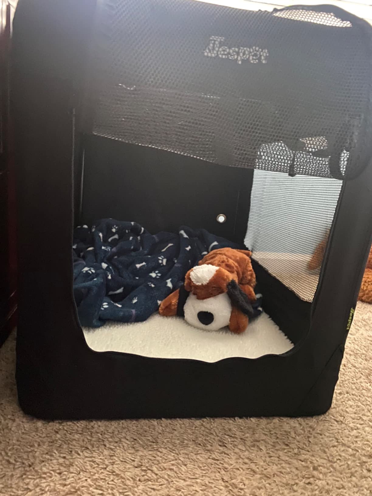 JESPET 3 Door Soft Dog Crates Kennel, Collapsible Travel Pet Carrier | Soft-Sided, 3 Mesh Doors 24'' Dog House, Large Pocket, Easy to Install, Steel Frame, Removable Crate Pad, For Indoor/Outdoor customer photo 1