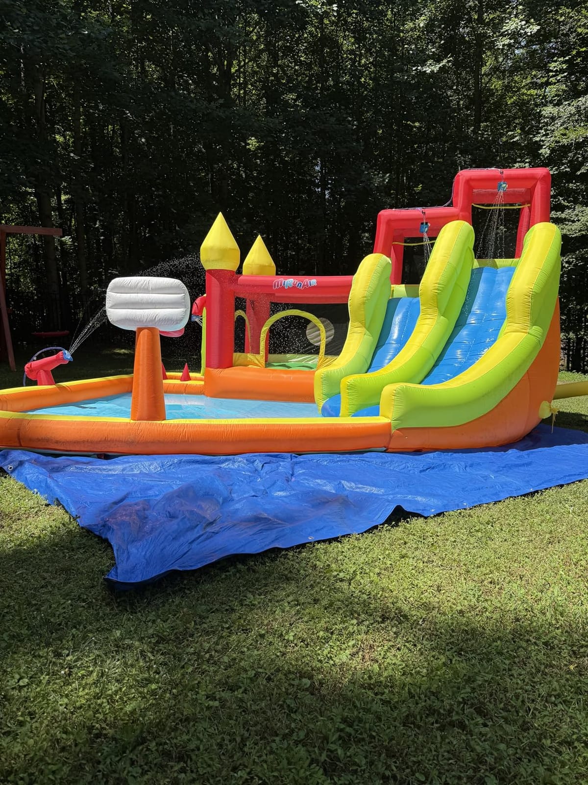 MIRUNAIR Inflatable Bounce House with Slides, Inflatable Water Slide for Kids Backyard, Bounce Water Prak with Air Blower, Splash Pool, Water Cannon, Climbing Wall, Outdoor Backyard Water Park customer photo 2