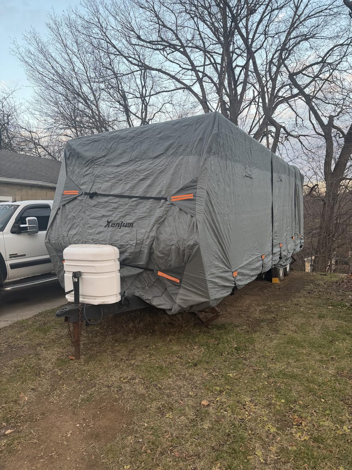 RV Cover for 30-33 ft Travel Trailers, 8 Layers Heavy Duty Camper Cover, Weatherproof & UV Resistant Motorhome Trailer Cover with Gutter & Tongue Jack Covers customer photo 2