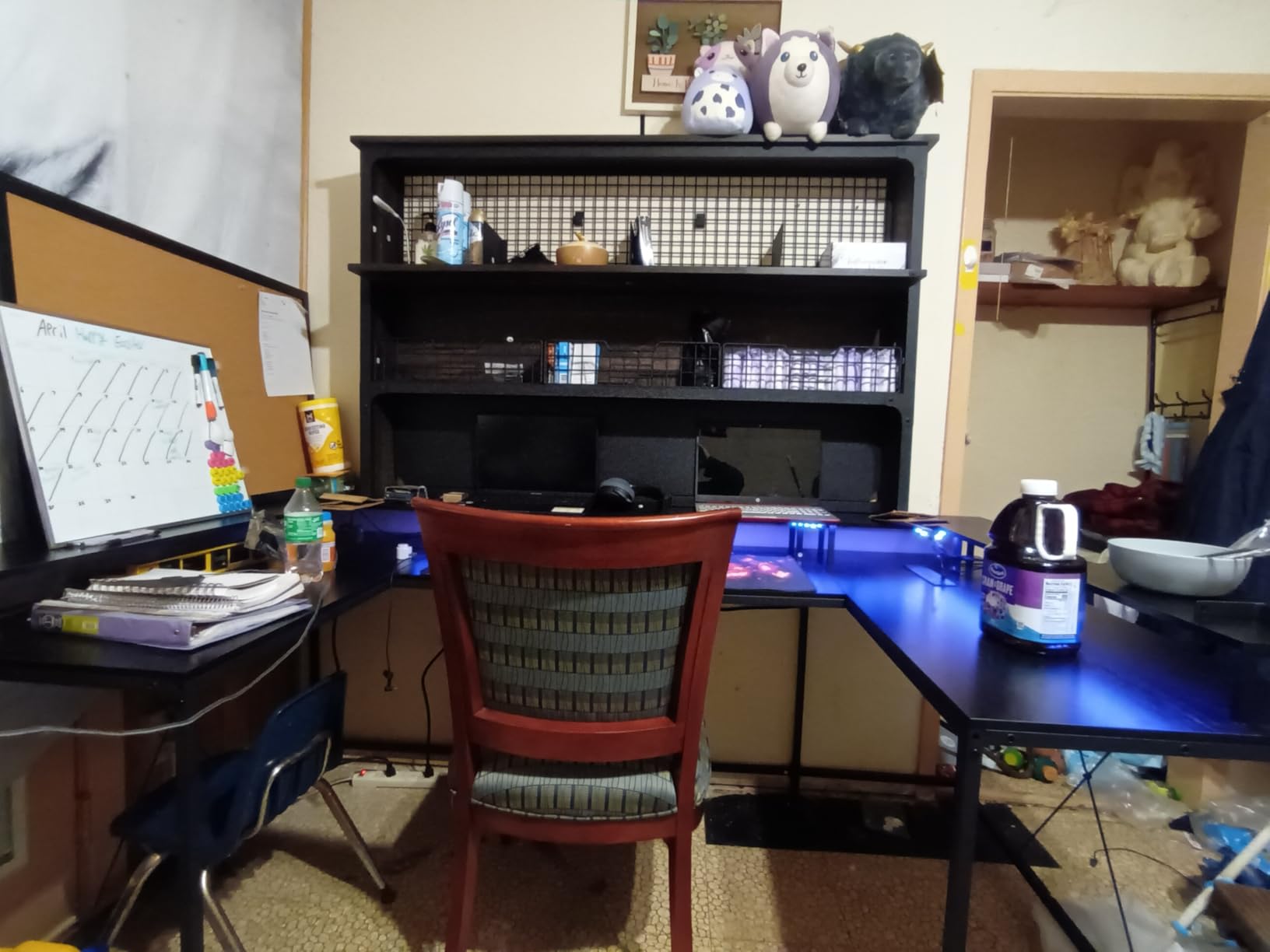 Jojoka U Shaped Computer Gaming Desk, Reversible L Shaped Desk with Power Outlets, LED Strip & Monitor Stand, Large Corner Desk with Storage Shelves for Home Office, White customer photo 1