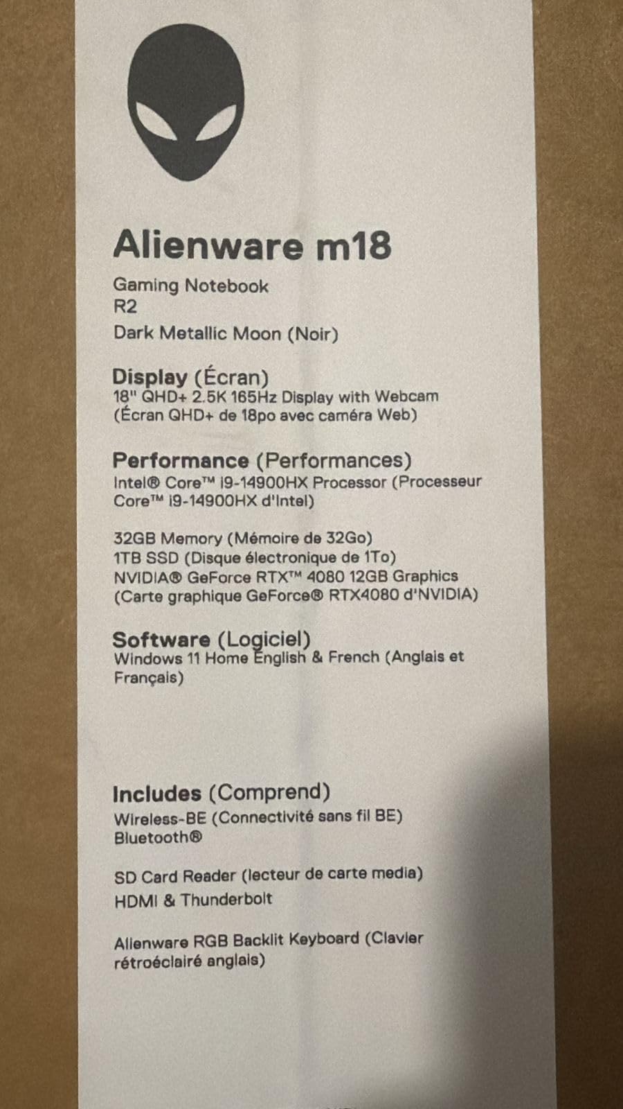 Alienware M18 R2 Gaming Laptop - 18 QHD+ 165Hz 3ms Display, Intel Core i9-14900HX, 32GB DDR5 RAM, 1TB SSD, NVIDIA GeForce RTX 4080 12 GB GDDR6, Windows 11 Home, Onsite Service - Dark Metallic Moon customer photo 2