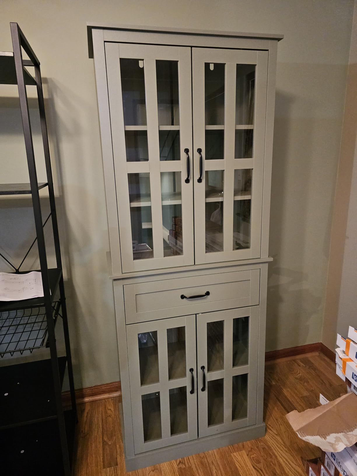 FOTOSOK 71'' Tall Kitchen Cabinet with Glass Doors and Drawer customer photo 2