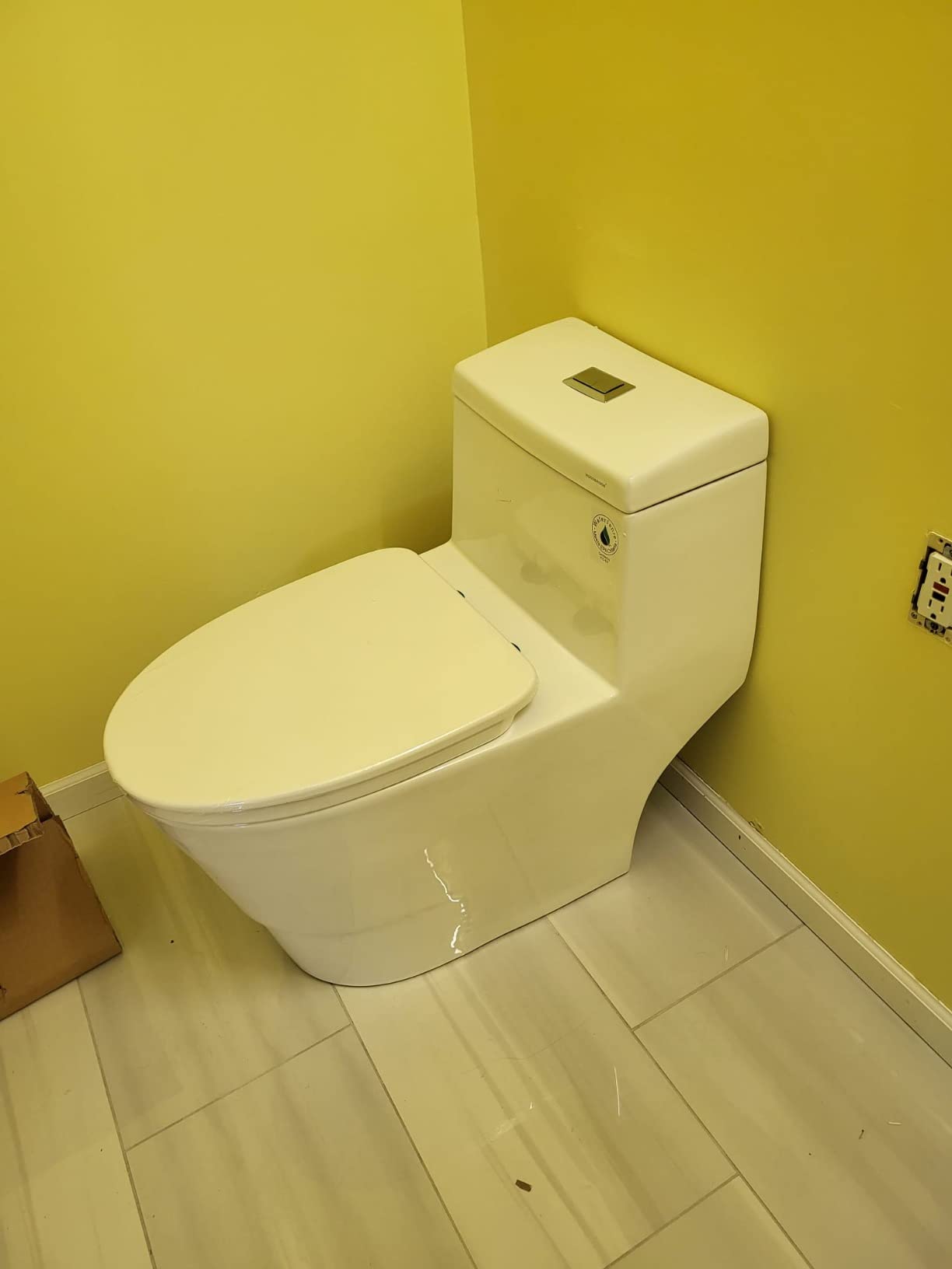 WOODBRIDGEE One Piece Toilet with Soft Closing Seat, Chair Height, 1.28 GPF Dual, Water Sensed, 1000 Gram MaP Flushing Score Toilet with Brushed Nickel, White,B0940-F-BN customer photo 2