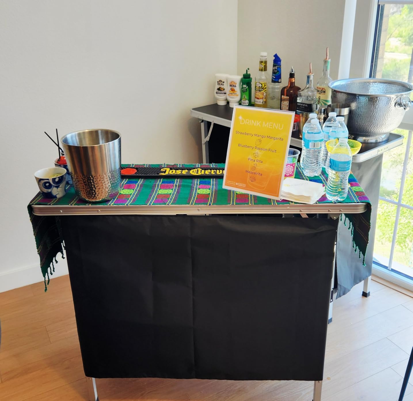 VINGLI Portable Bar Table, 2-Tier Shelves, Mobile Bar Table for Events, Party, Camping, Picnic, Tradeshow, Indoor with Black Skirt, 39 