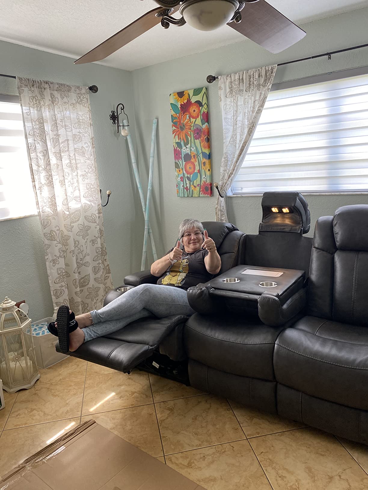 Signature Design by Ashley Wolfridge Power Reclining Sofa, Brindle customer photo 2