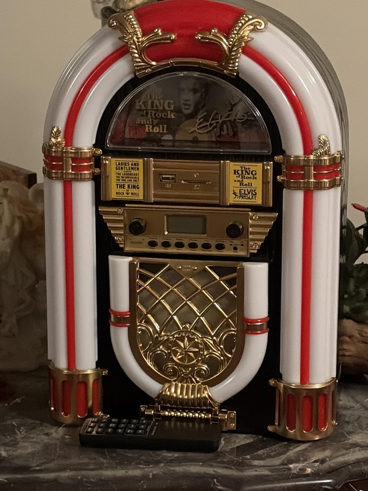 Arkrocket Athena Mini Jukebox/Tabletop CD Player/Bluetooth Speaker/Radio/USB and SD Card Player with Retro LED Lighting System (Black Golden) customer photo 1