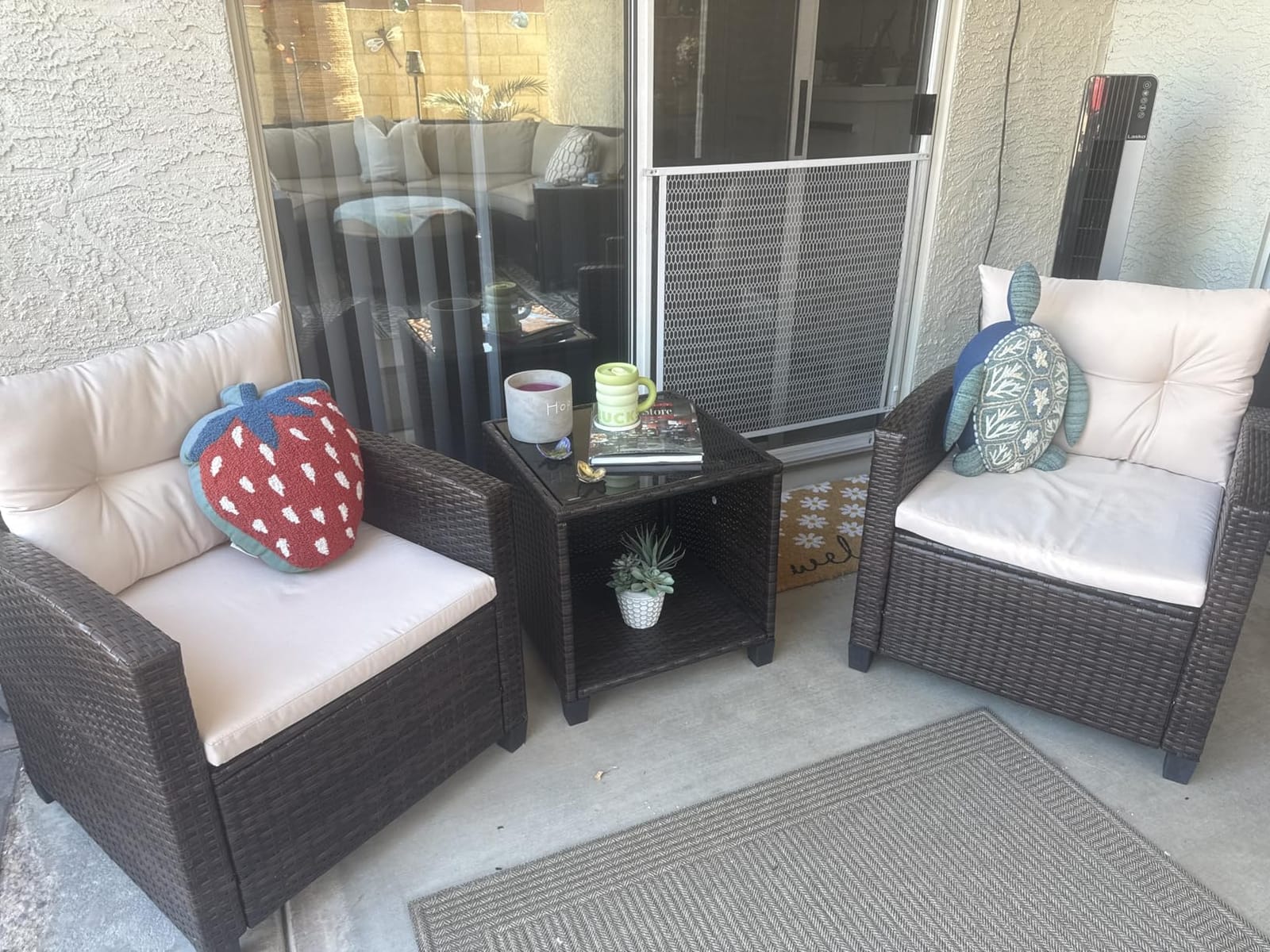Devoko 3 Pieces Patio Furniture Set Outdoor Wicker Chairs and Table, Beige | Upgraded PE Rattan Patio Conversation Set of 2, Sturdy Outdoor Furniture for Porch, Garden, Poolside, Balcony customer photo 2