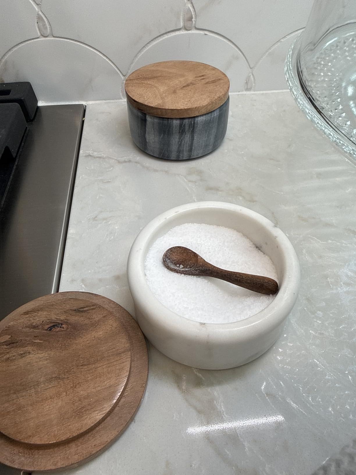 Cork & Mill Marble Salt and Pepper Bowls with Lids and Spoons, Set of 2 customer photo 1