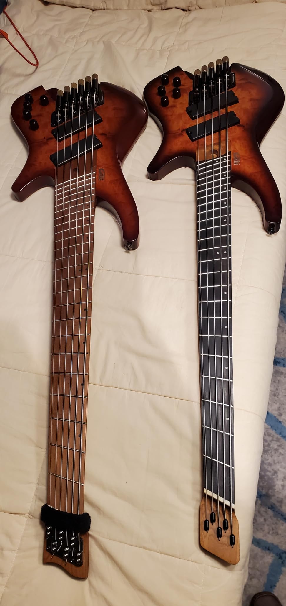 5 String Headless Electric Bass Guitar poplar body Carbon Fibre Maple neck fanned fret customer photo 1