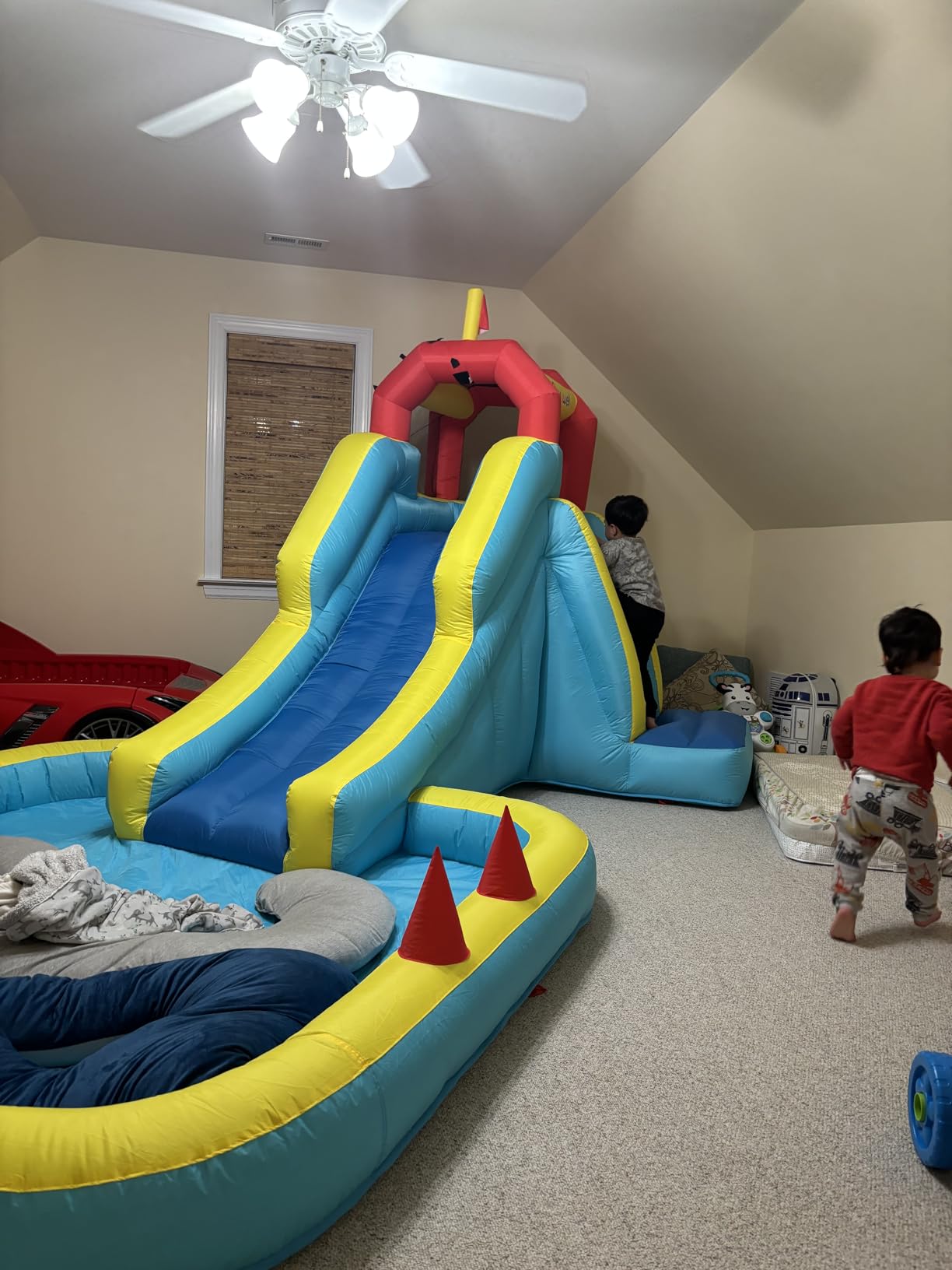 Inflatable Water Slide, Blow Up Water Slide with Climbing Wall, Water Slide for Kids Backyard with Basketball Hoop, Water Cannon and Splash Pool customer photo 2