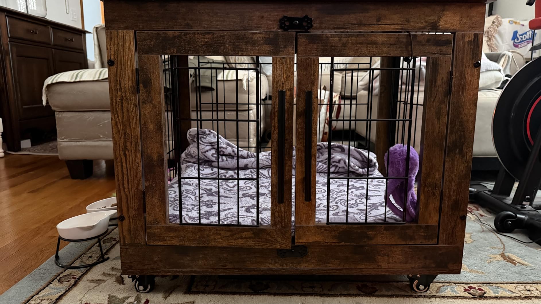 YaFiti Dog Crate Furniture, 32.5” Wooden Indoor Dog Kennel, Rustic Brown customer photo 1