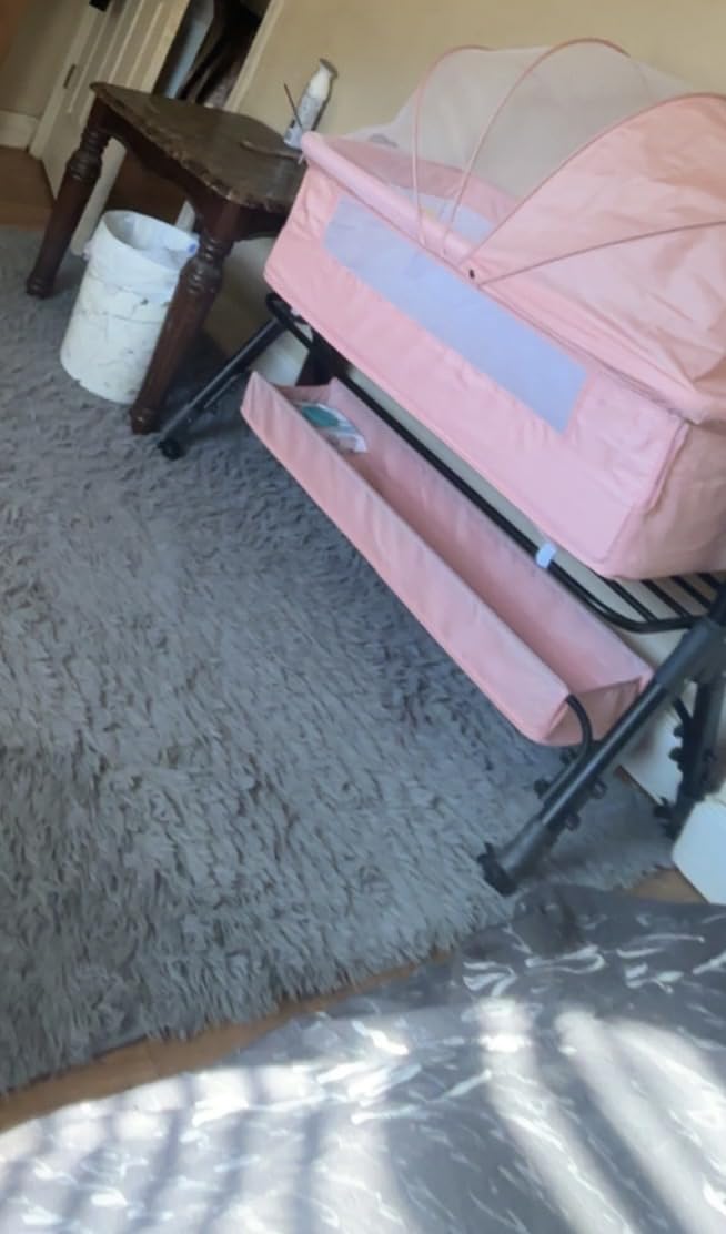 BCOL Baby Bassinet Sleeper, Adjustable Baby Crib, Rocking Bassinets Bedside Sleeper, Easy to Fold Portable Crib Side Bassinet with Breathable Mesh and Wheels (Pink) customer photo 2