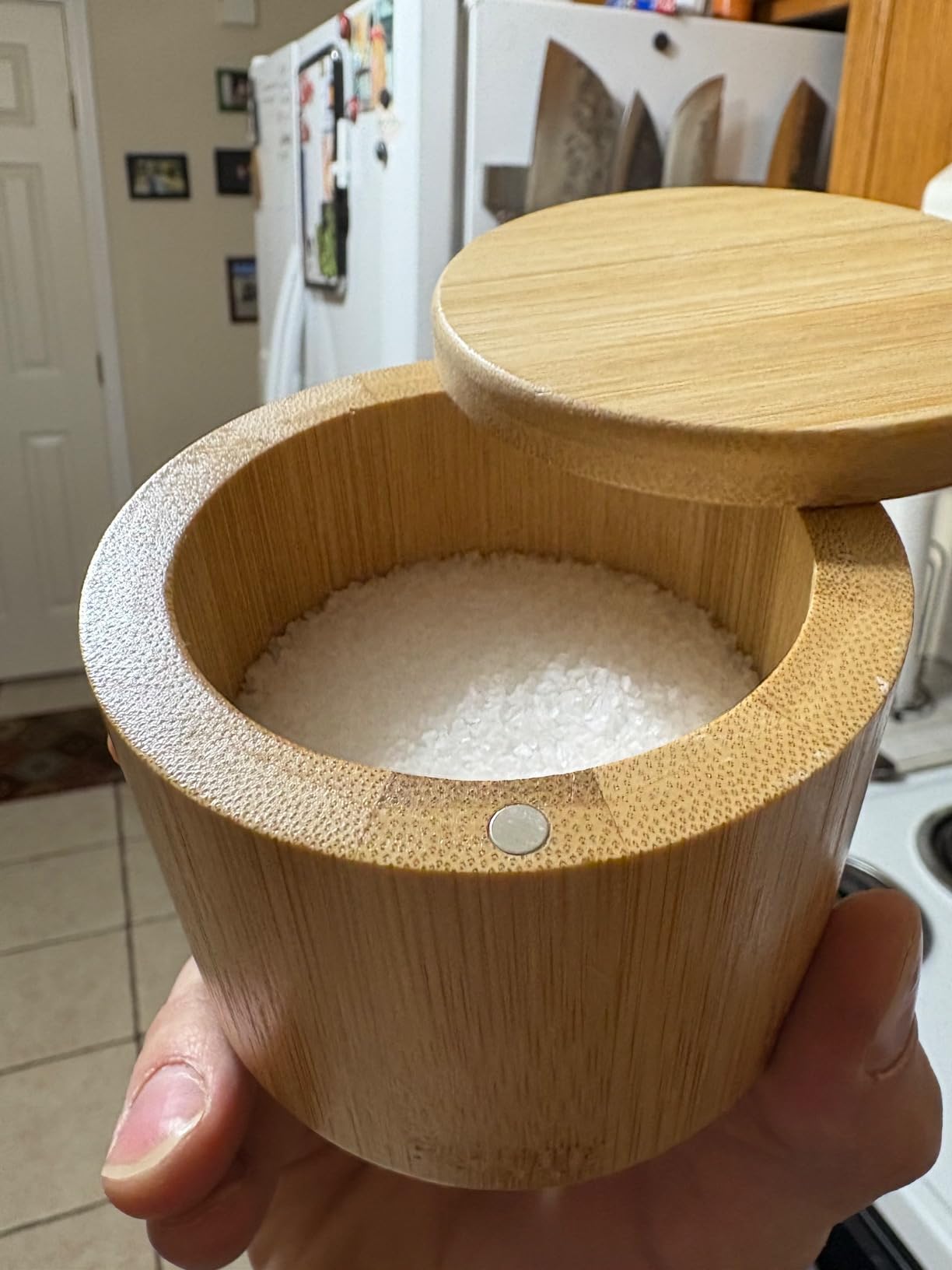 Bamboo Salt Cellar, Salt Box with Swivel Lid, Round Spice Container, 6 oz | Kitchen Salt Container Holder for Storing Salt Pepper, Sugar, Herbs, Spice customer photo 1