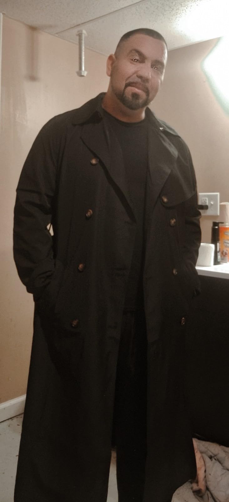 Runcati Mens Double Breasted Trench Coat Notch Lapel Windbreaker customer photo 1
