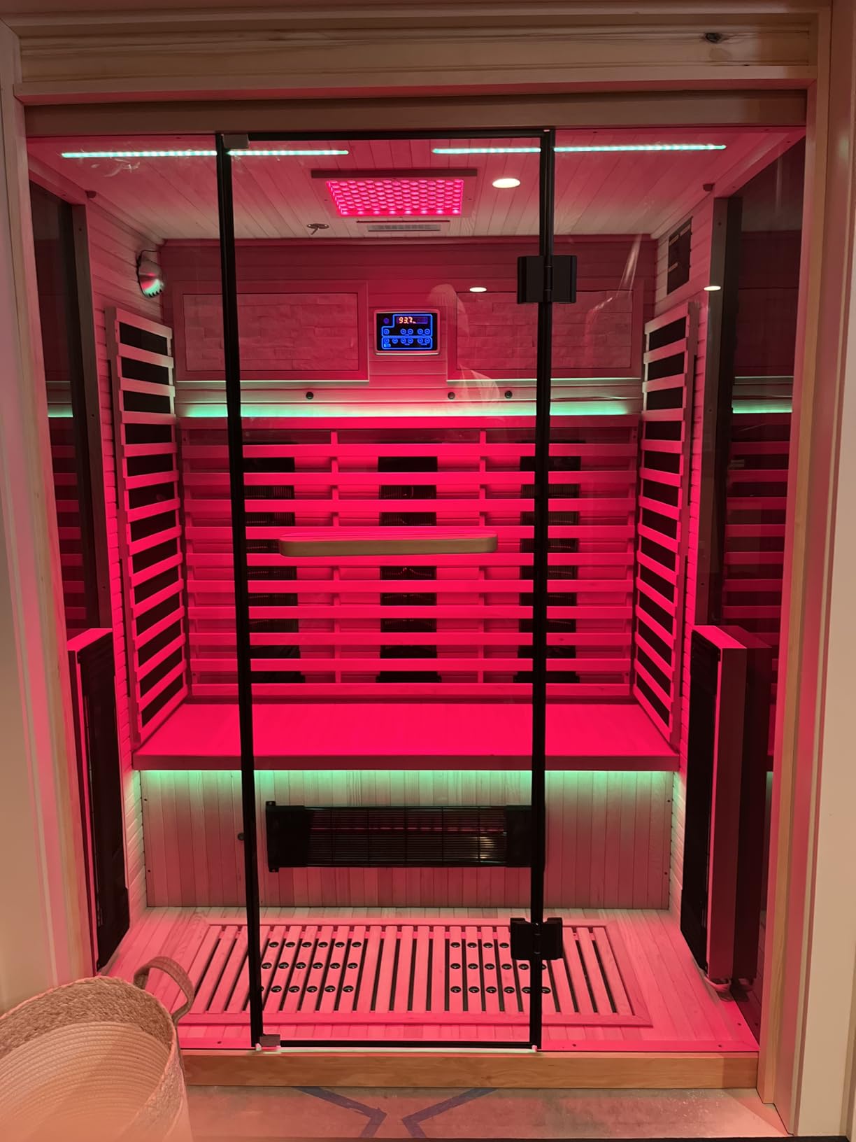MEISSALIVVE Full Spectrum Infrared Sauna，2-3 Person Home Sauna，Wooden Canadian Hemlock Indoor Spa Sauna with Resonance Speaker, Panoramic Tempered Glass Door customer photo 2