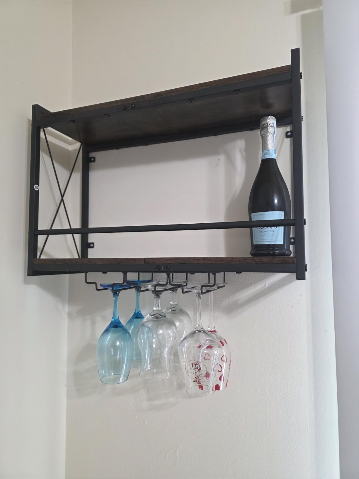 Homeiju Wall Mounted Wine Rack, Bottle & Glass Holder Wood-Metal Retro Wine Rack, Wine Bottles Display Wall Storage for Kitchen Dining Room Home Bar customer photo 1