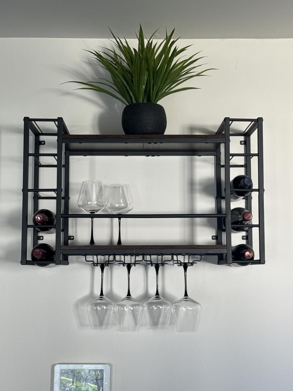 Homeiju Wall Mounted Wine Rack, Bottle & Glass Holder Wood-Metal Retro Wine Rack, Wine Bottles Display Wall Storage for Kitchen Dining Room Home Bar customer photo 2