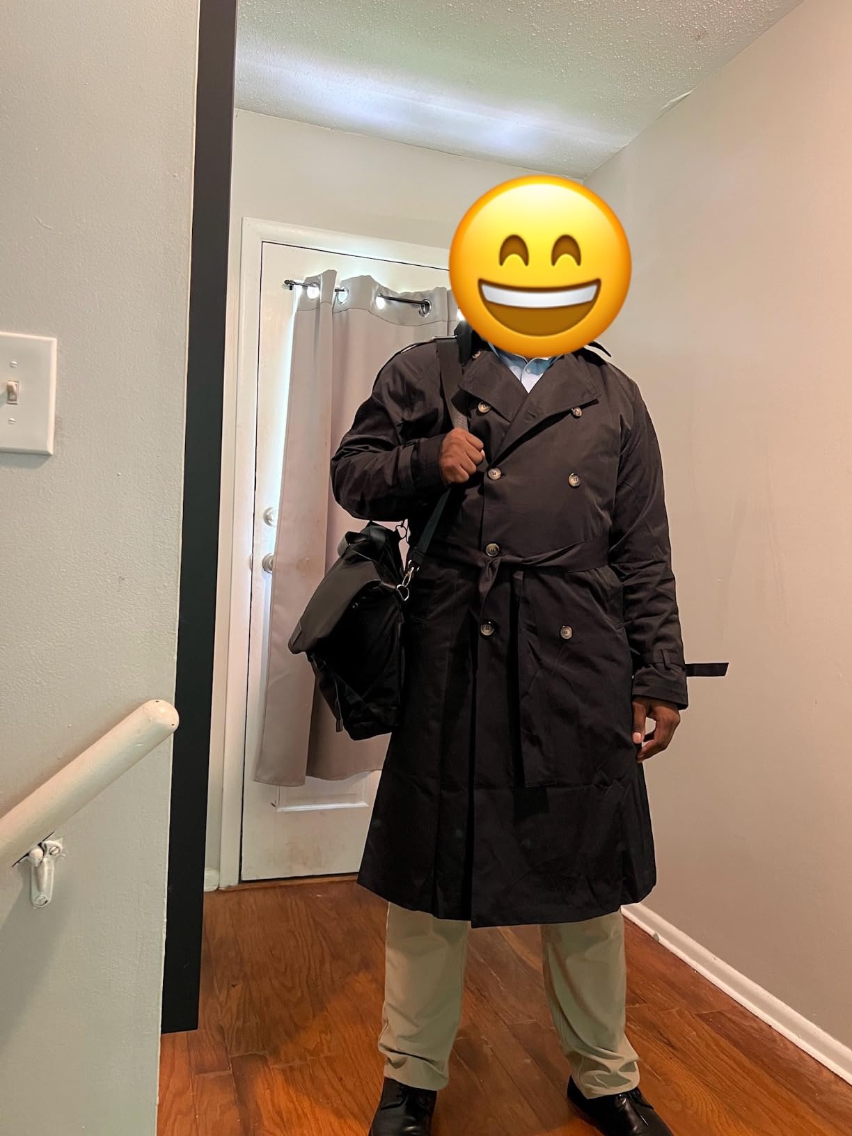 Runcati Mens Trench Coat Double Breasted Long Jacket Casual Windbreaker Notched Lapel Belted Overcoat customer photo 2