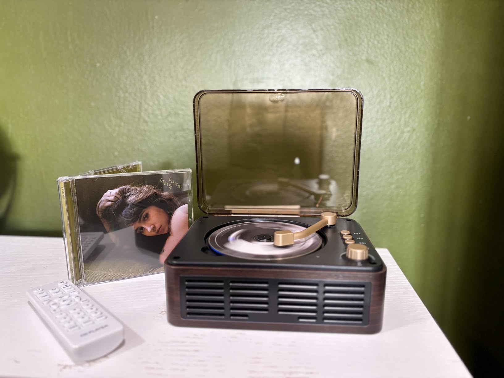 CARONSORT CD Player with Speakers Retro Bluetooth CD Players for Home - Brown customer photo 1