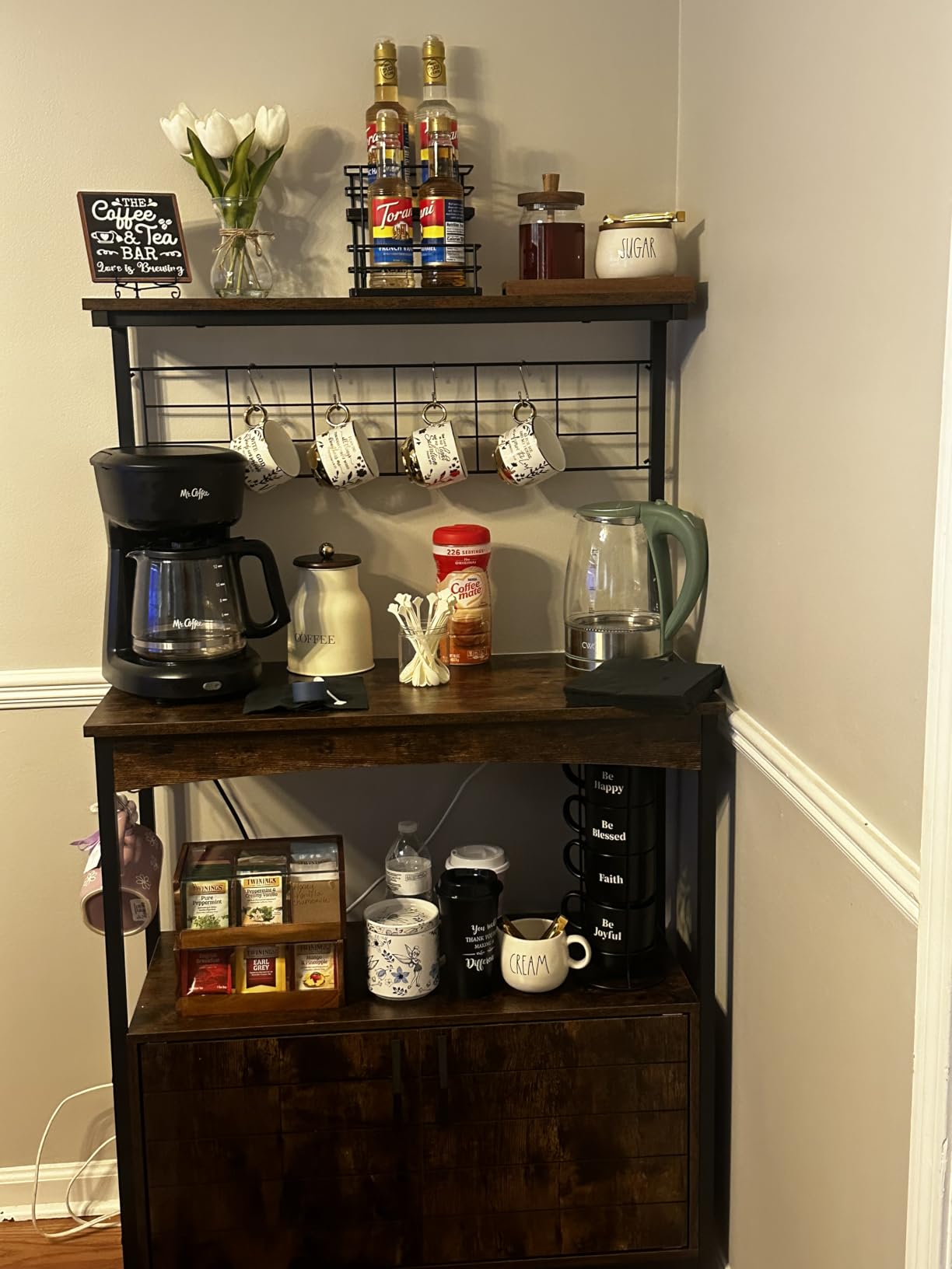 THYGIFTREE Coffee Syrup Rack Organizer 4 Bottle Syrup Holder Stand 2-Tier Storage Shelves for Kitchen Coffee Bar Station customer photo 2