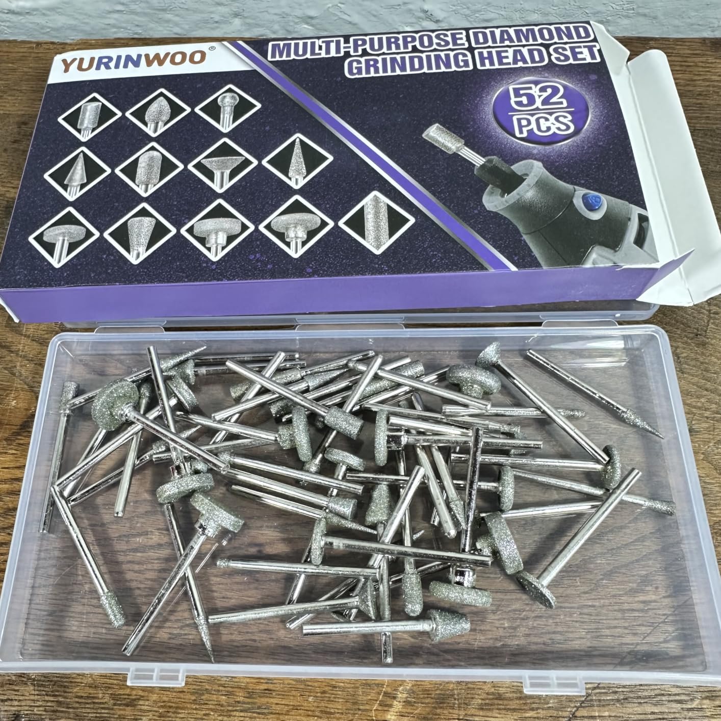 Stone Carving Set Diamond Grinding Bit Compatible with Dremel, 52Pcs Polishing Kit Diamond Bits 1/8