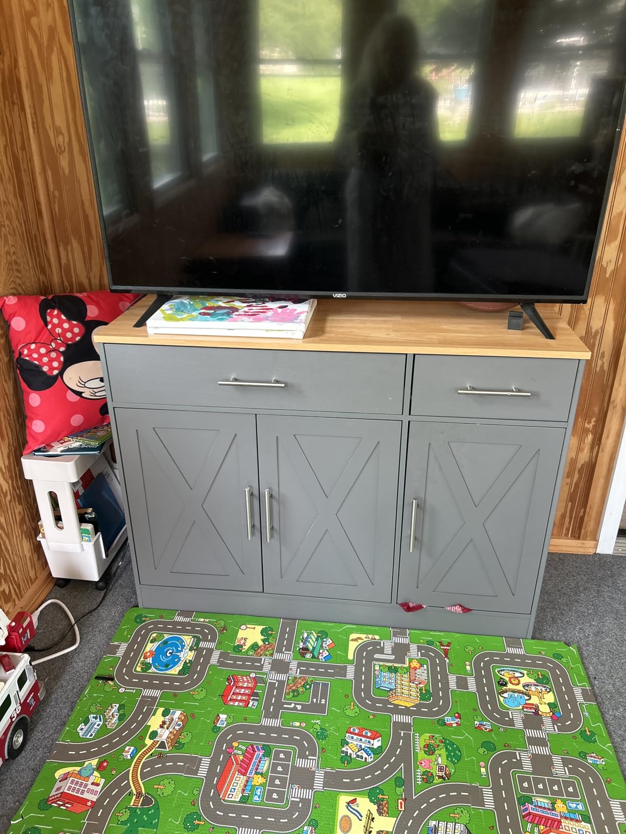 Shintenchi Modern Farmhouse Sideboard Buffet Cabinet with Storage with 3 Doors,42