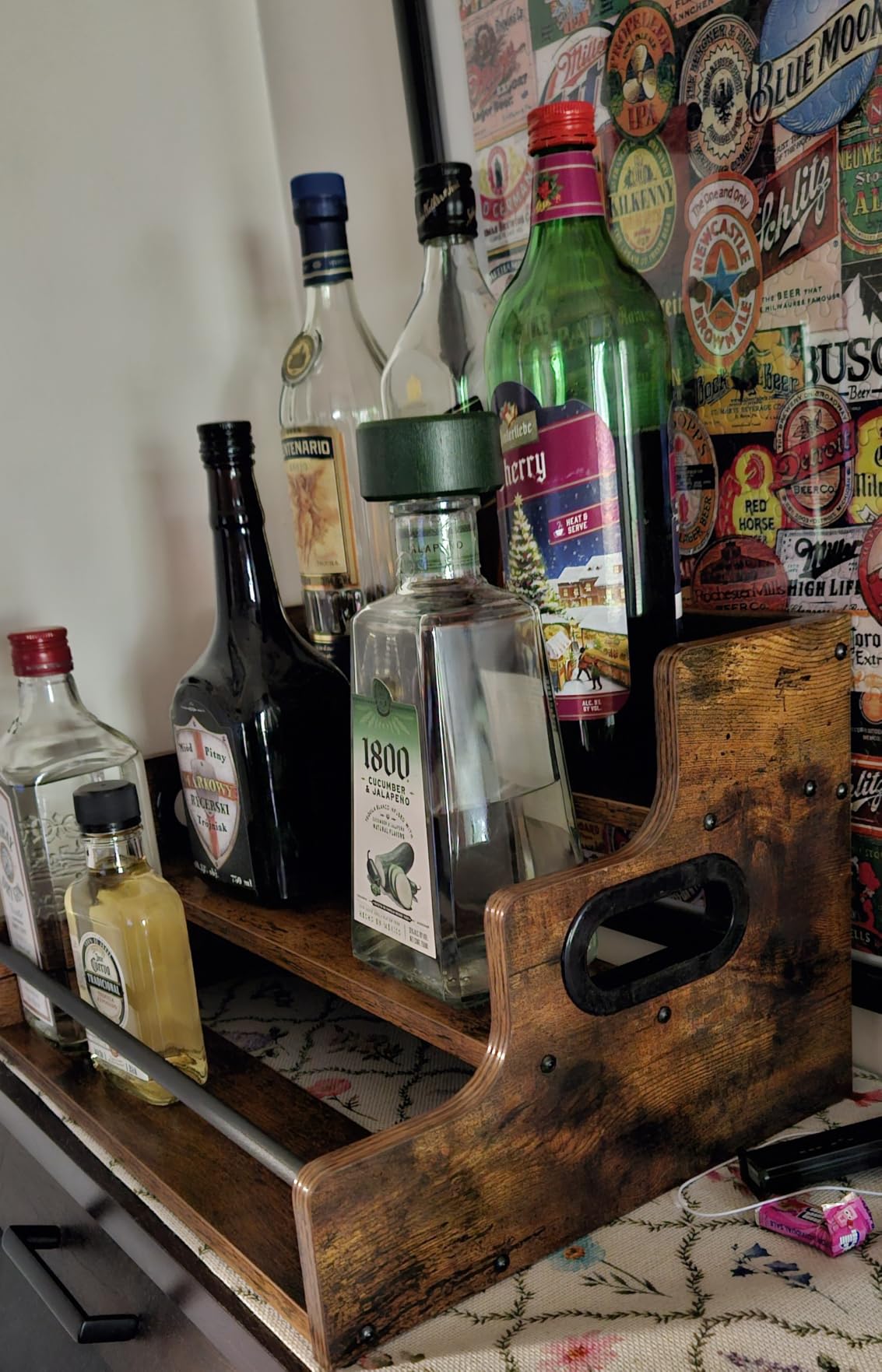 KLM Liquor Bottle Display Shelf, Coffee Syrup Rack Organizer, 3 Step Countertop Liquor Wine Rack, mini bar,liquor cabinet, Home Retro Bar Shelf Stand for Liquor Whiskey, Spirits customer photo 2