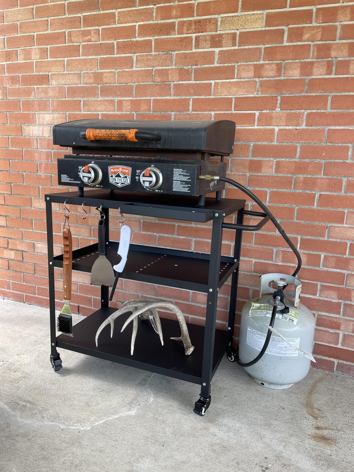 Outdoor Grill Cart Table, Pizza Oven Stand with Casters, Silver customer photo 1