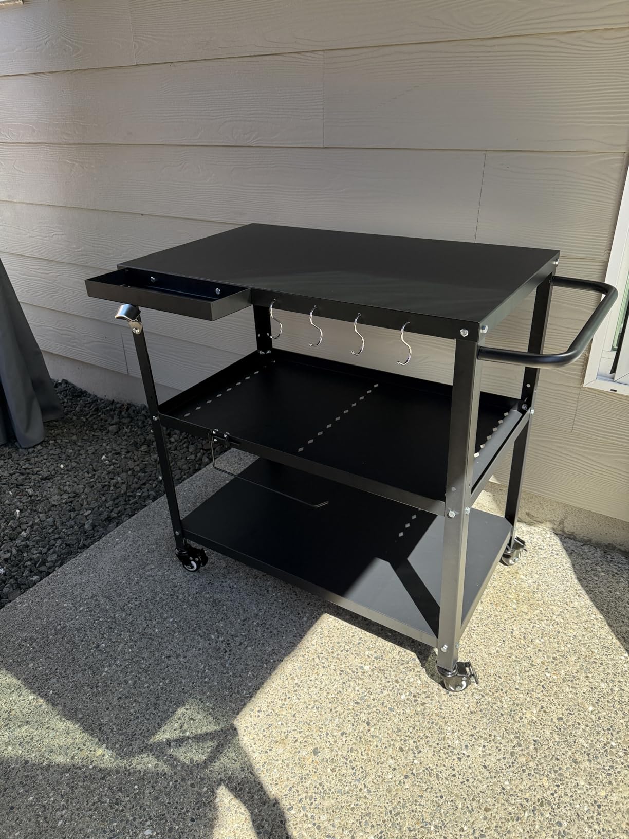 Outdoor Grill Cart Table, Pizza Oven Stand with Casters, Silver customer photo 2