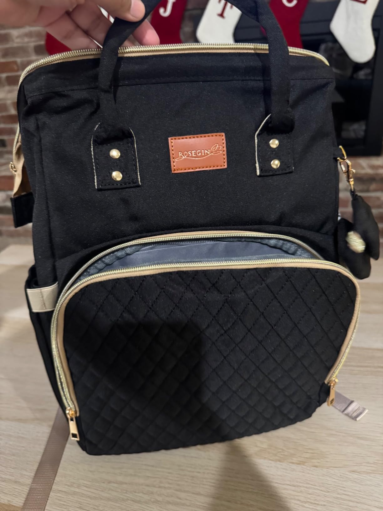 ROSEGIN Diaper Bag Backpack for Dad and Men, Large Travel Baby Bag with Changing Pad, Pacifier Case, Removable Flag Patch - Baby Shower Gifts - Shadow Black customer photo 1