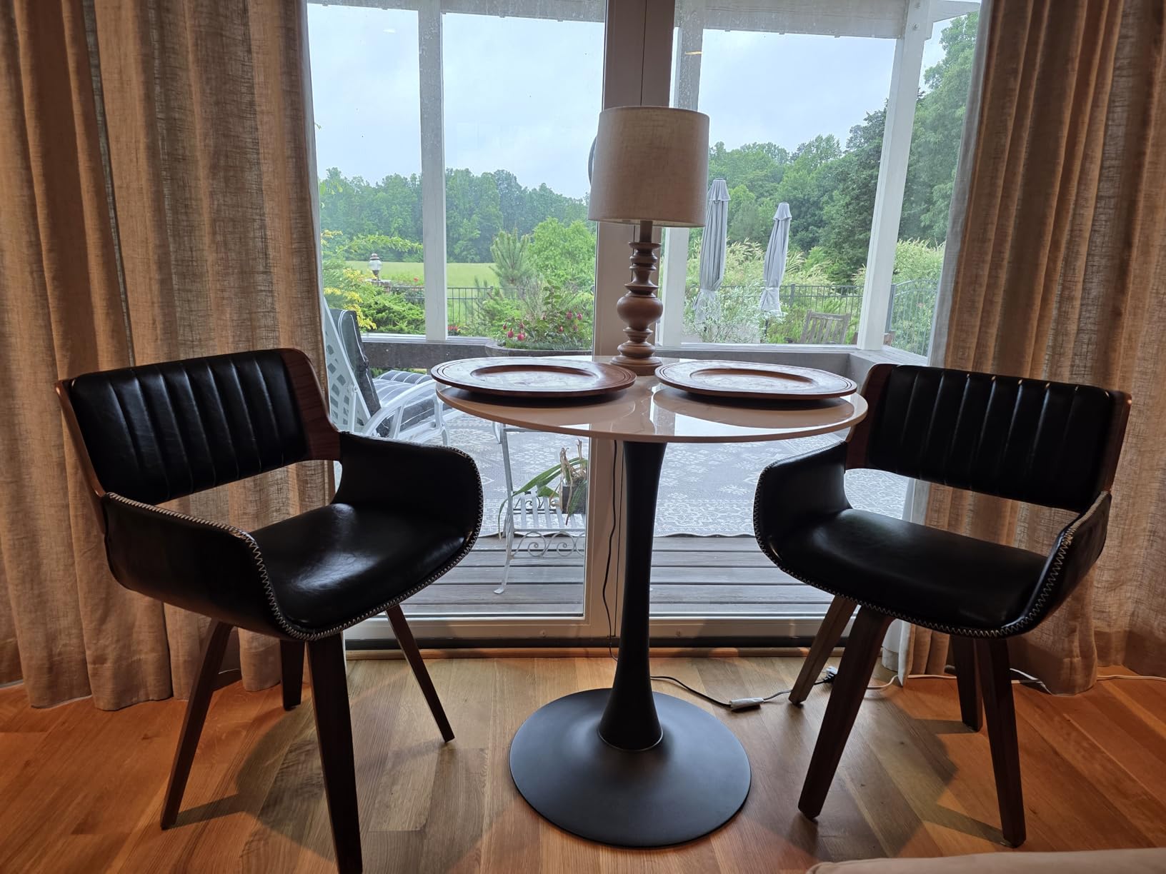 LUNLING Swivel Accent Faux Leather Dining Chairs Set of 2 Mid Century Modern Chairs with Wooden Legs/Armrest/Upholstered Seat/Adjustable Foots for Kitchen Dining Room Desk Chairs(Brown) customer photo 2