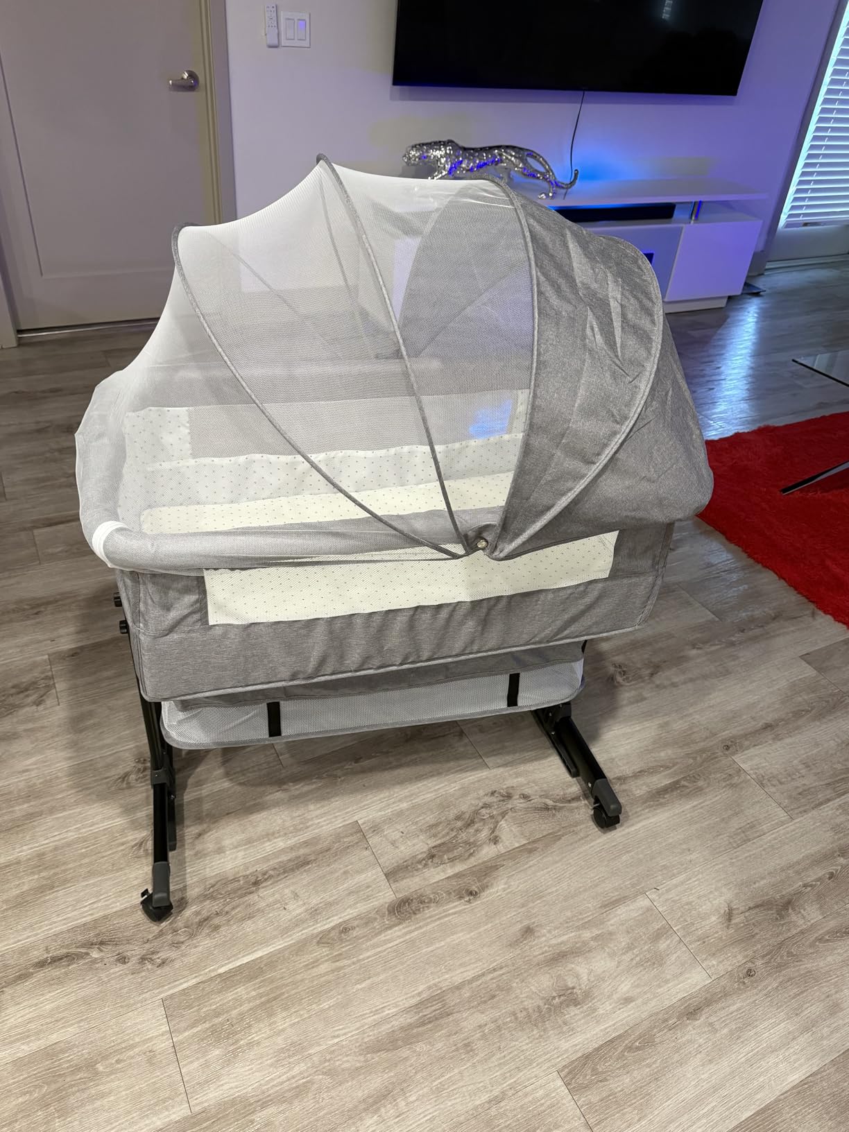 Baby Bassinet, 3 in 1 Bedside Bassinets for Baby, Bassinet Bedside Sleeper with Wheels, Adjustable Height with Rocking Mode, Breathable Mesh, Storage Basket, Easy Assemble & Folding (Dark Gray) customer photo 1