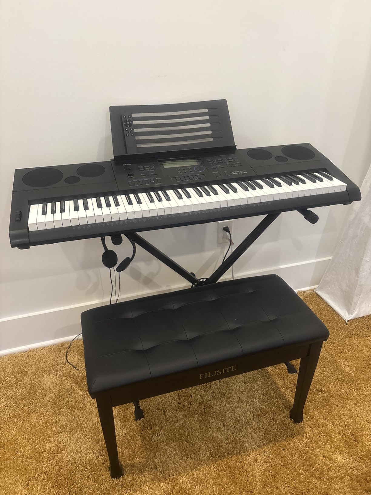 Duet Piano Bench with Storage, Wooden Piano Stool with Waterproof Padded Cushion, Bench Seat for Vanity, Living Room, Bedroom (Wood) customer photo 2