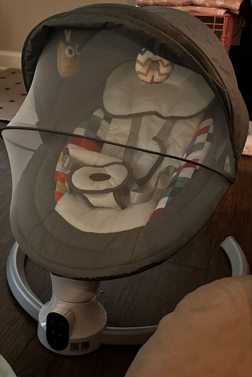 Baby Swings for Infants - Exclusive App & Bluetooth Function, Electric Baby Swing with 5 Point Harness & 5 Sway Speeds, 10 Preset Lullabies, Portable Infant Swing for Indoor/Outdoor (Light Gray) customer photo 1