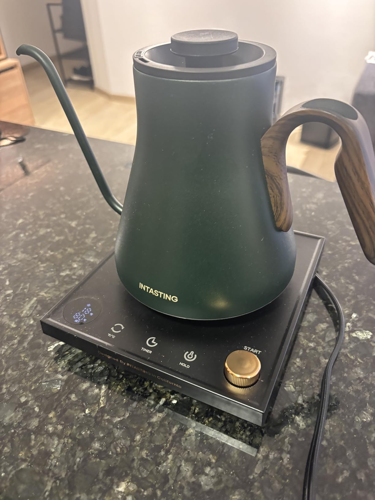 INTASTING Gooseneck Electric Kettle, ±1℉ Temperature Control, Stainless Steel Inner, Quick Heating, for Pour Over Coffee, Brew Tea, Boil Hot Water, 1500W/0.9L (Morandi White) customer photo 1