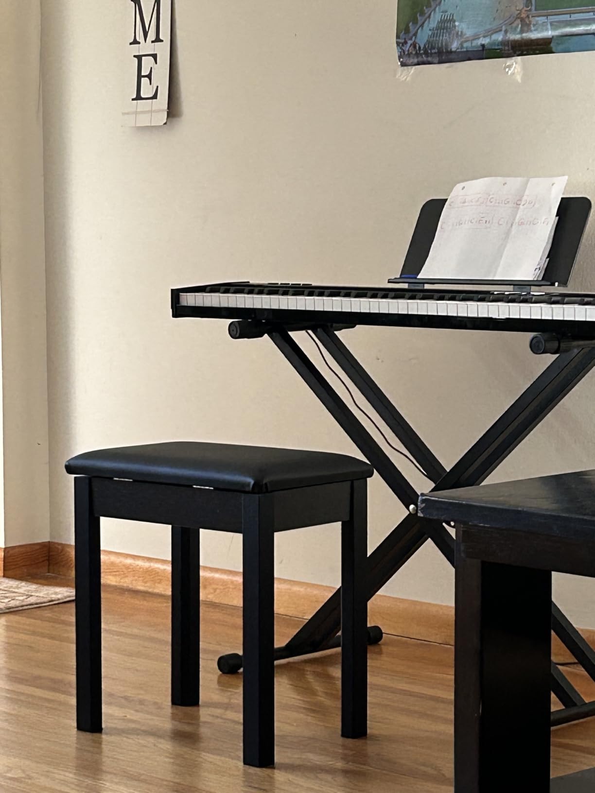 Sanpuli Solid Wood Piano Bench with Storage, Piano Stool and Padded Cushion, Keyboard Bench with Bookcase, Piano Chair and Piano Seat with High-Density Sponges. customer photo 2