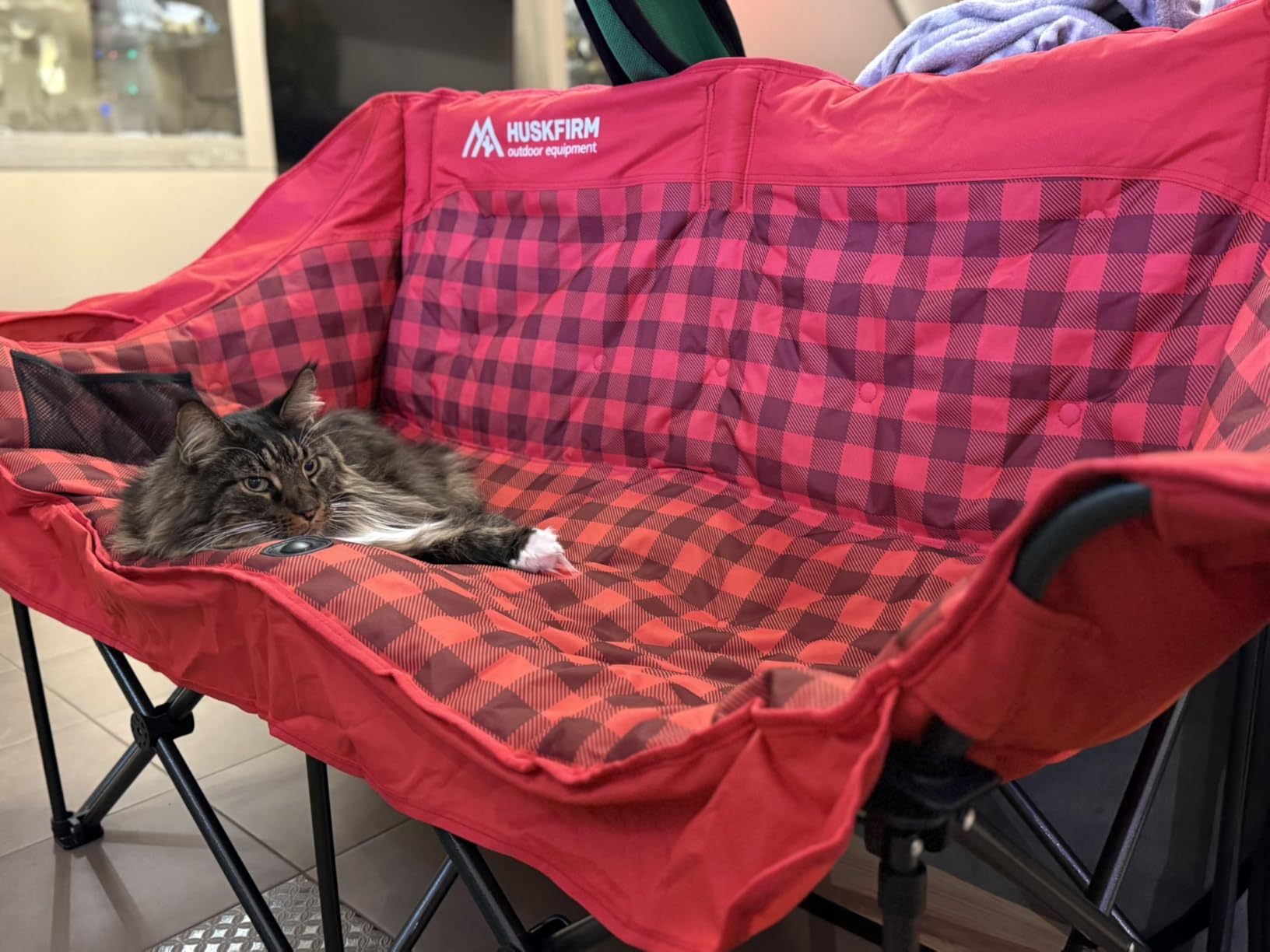 Huskfirm Padded Double Camping Chair, Heavy Duty Camping Loveseat, Folding 2 Person Camping Chair 800 LBS Capacity with Cup Holder & Carry Bag customer photo 1