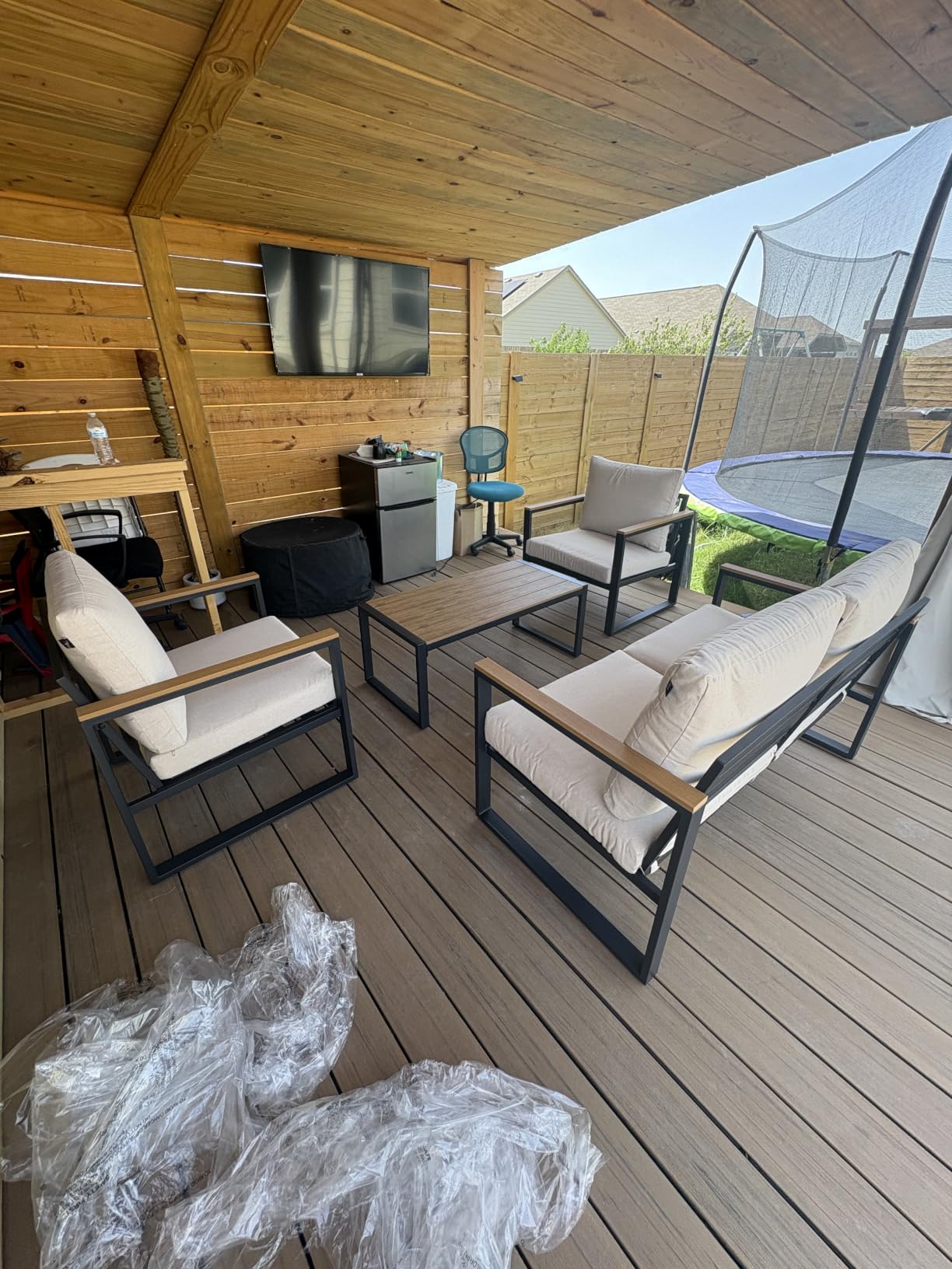4 Pieces Metal Patio Furniture Set for Outdoor Balcony, Blue | 350LBS, With Coffee Table, Removable Cover, Water-Resistant, Rust-Resistant, Faux Wood Arm, 4 Inch Cushion, For Porch Backyard customer photo 1