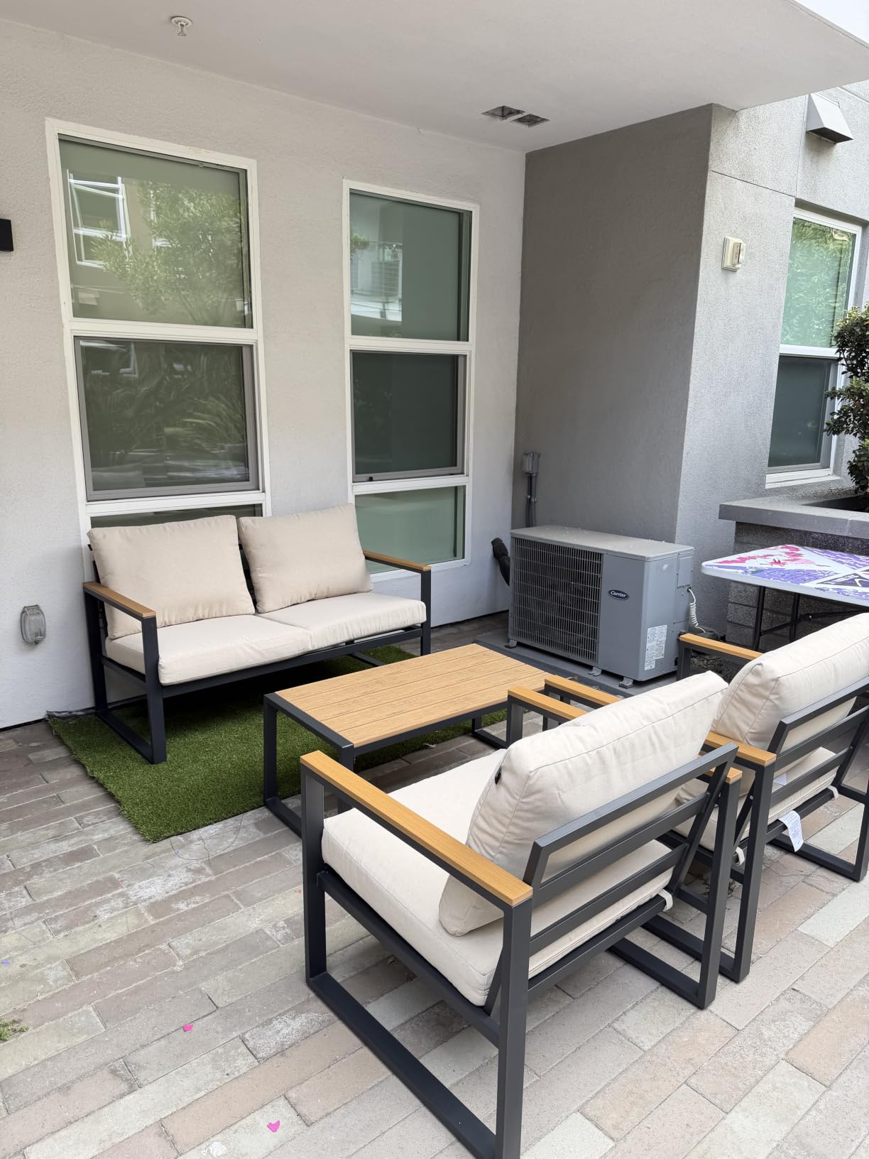 4 Pieces Metal Patio Furniture Set for Outdoor Balcony, Blue | 350LBS, With Coffee Table, Removable Cover, Water-Resistant, Rust-Resistant, Faux Wood Arm, 4 Inch Cushion, For Porch Backyard customer photo 2