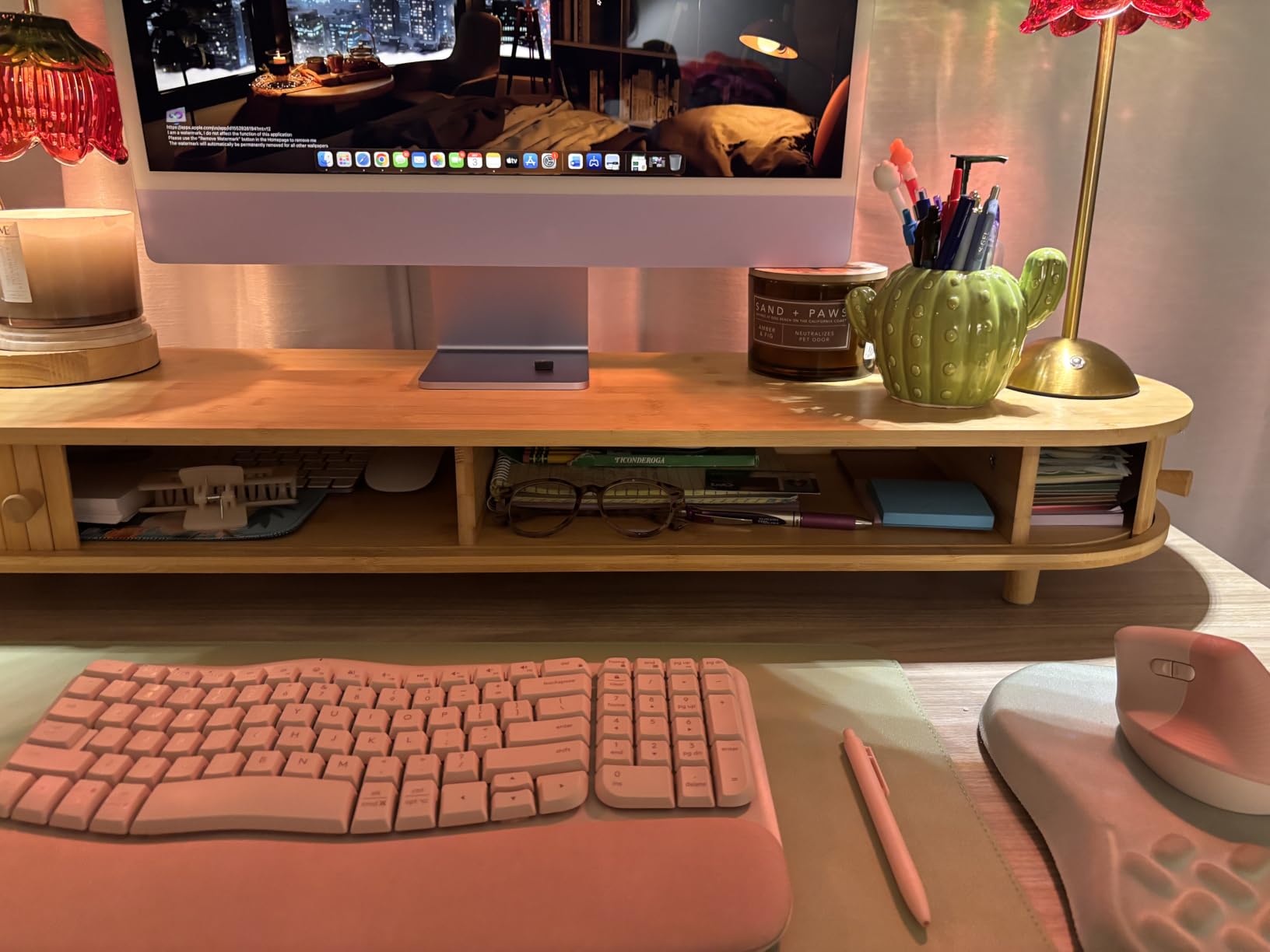 Bamboo Dual Monitor Stand with Storage, 42 Inch Desk Shelf Riser customer photo 1